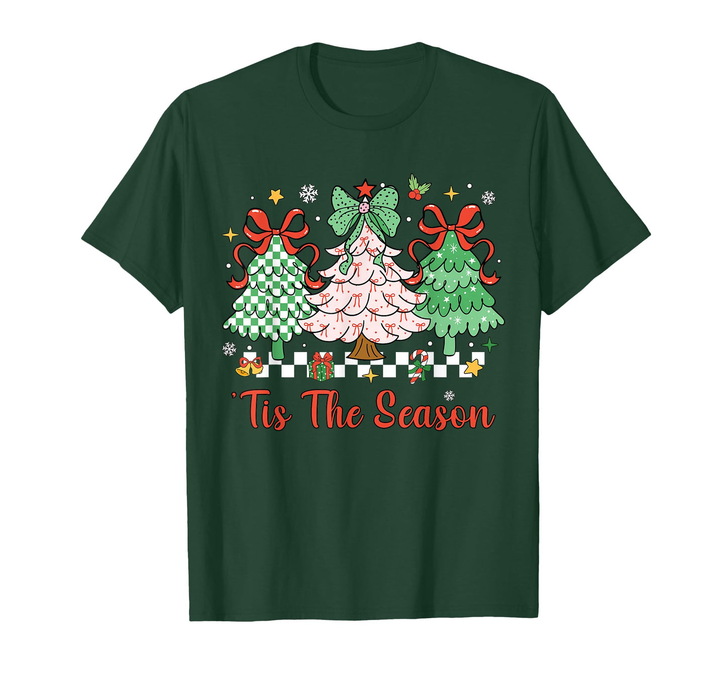 Christmas Tis The Season Coquette Bow Christmas Tree Women T-Shirt