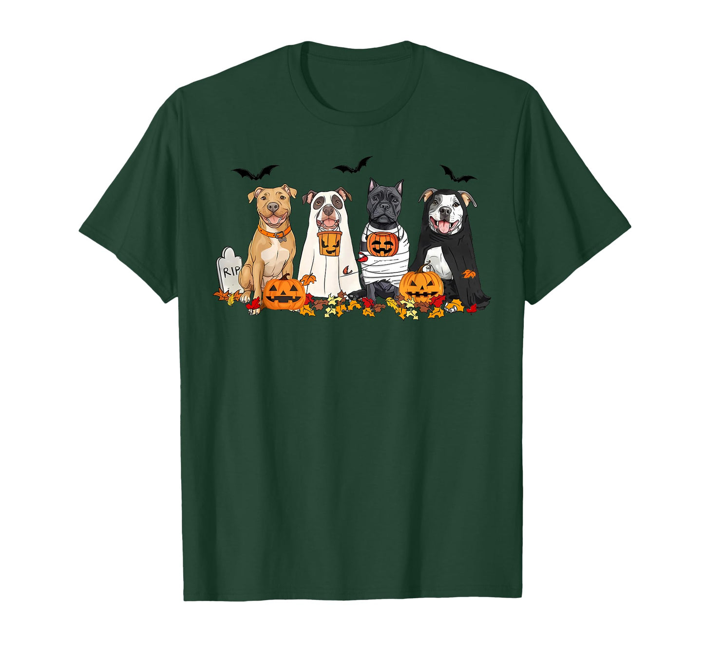 Pit Bull Dogs Ghost Witch Mummy Halloween Pumpkins Spooky T-Shirt
