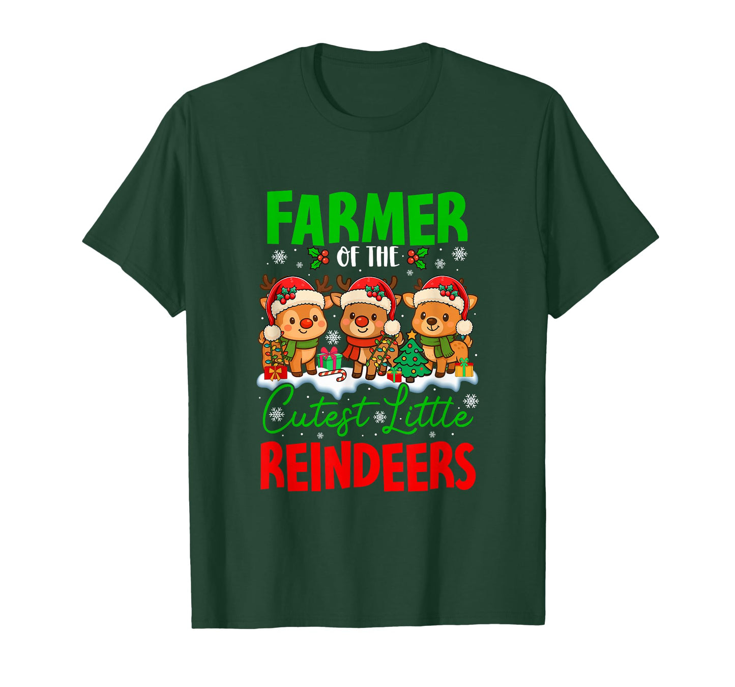 Farmer of Cutest Reindeers Xmas Three Santa Reindeers T-Shirt