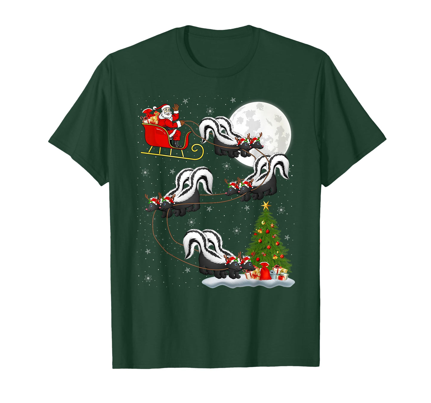 Skunk Santa Sleigh Flying Funny Magical Christmas T-Shirt