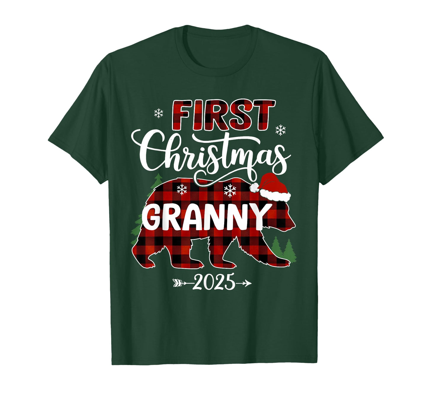 Pregnancy First Christmas Granny Red Plaid Bear Santa 2025 T-Shirt