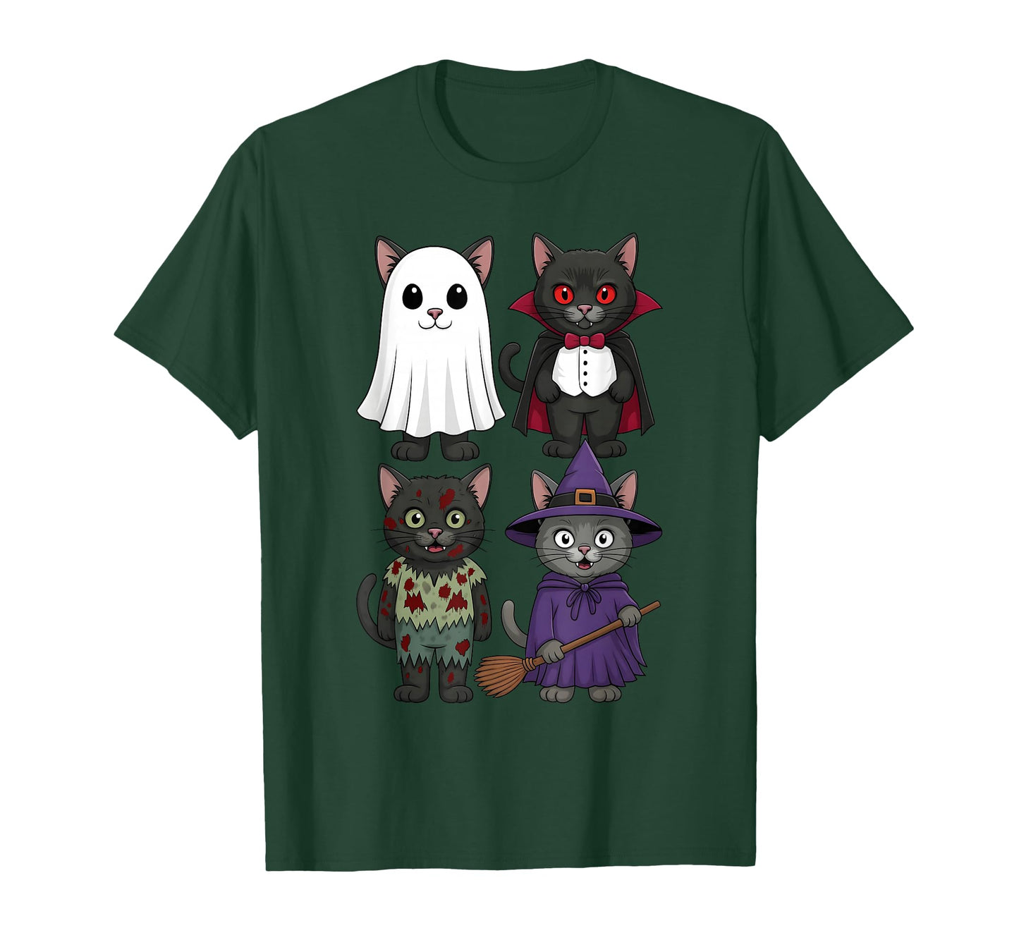 Cats Ghost Vampire Witch Zombie Halloween Men Women Kids T-Shirt