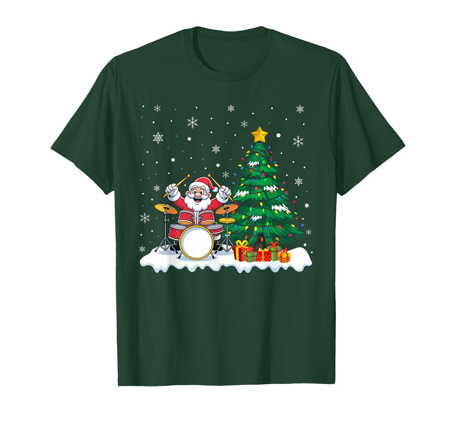 Drummer Santa Playing Drums Christmas Music Lover Boys Girls T-Shirt