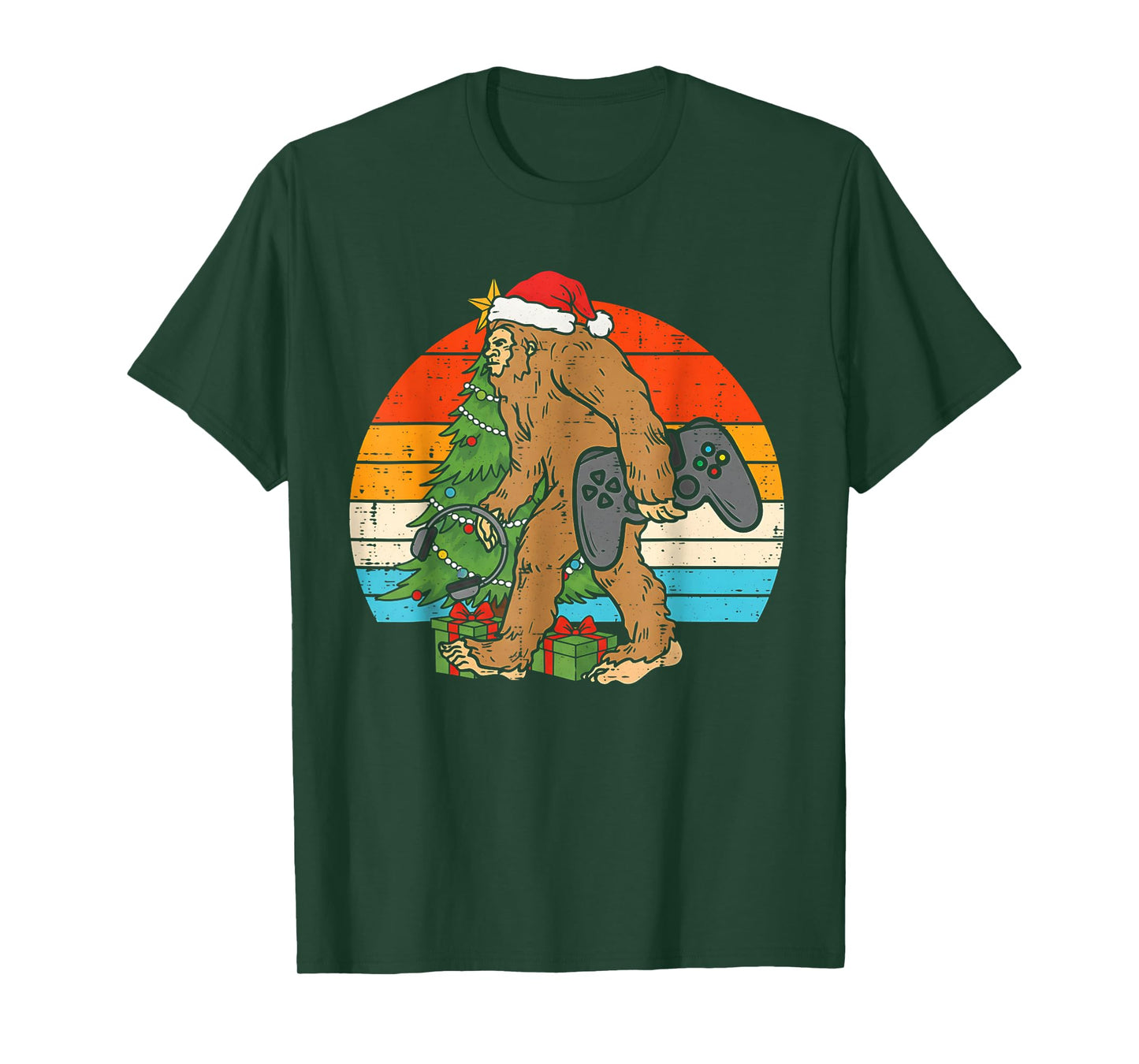 Christmas Bigfoot Sasquatch Gamer Retro Gaming Boys Kids T-Shirt