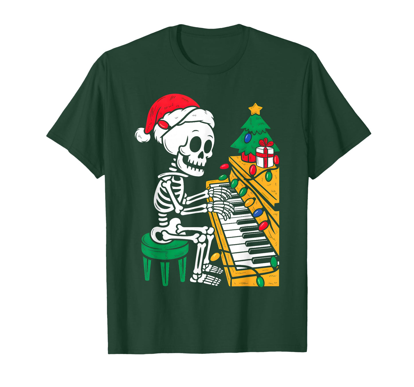 Xmas Santa Skeleton Playing Piano Funny Christmas Boys Kids T-Shirt
