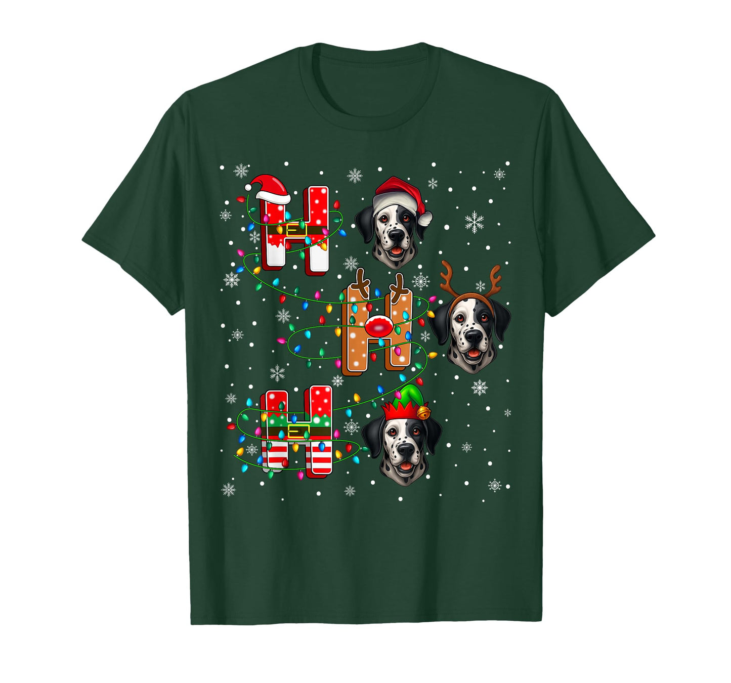 Ho Ho Ho Santa Reindeer Hat Elf Matching Dalmatian Dog Xmas T-Shirt