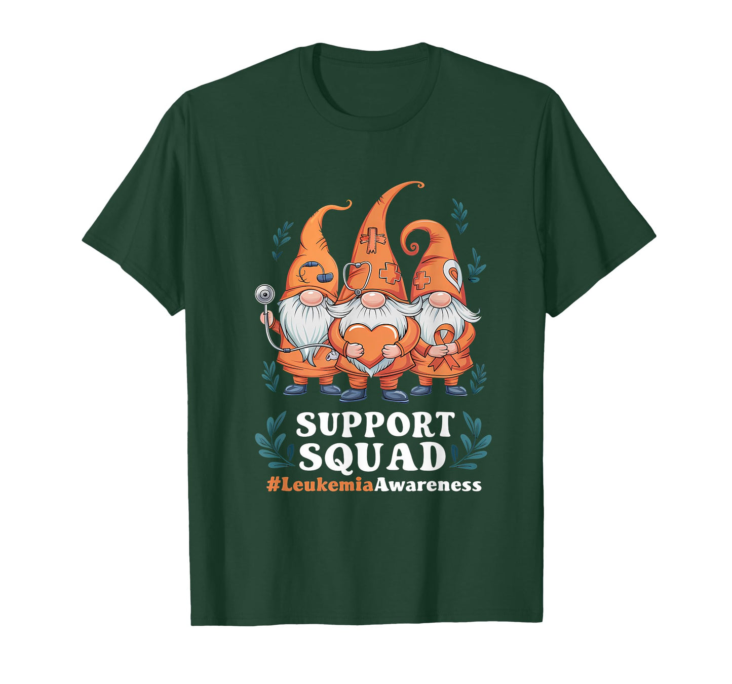 Leukemia Cancer Awareness Gnome Support Squad Orange Ribbon T-Shirt