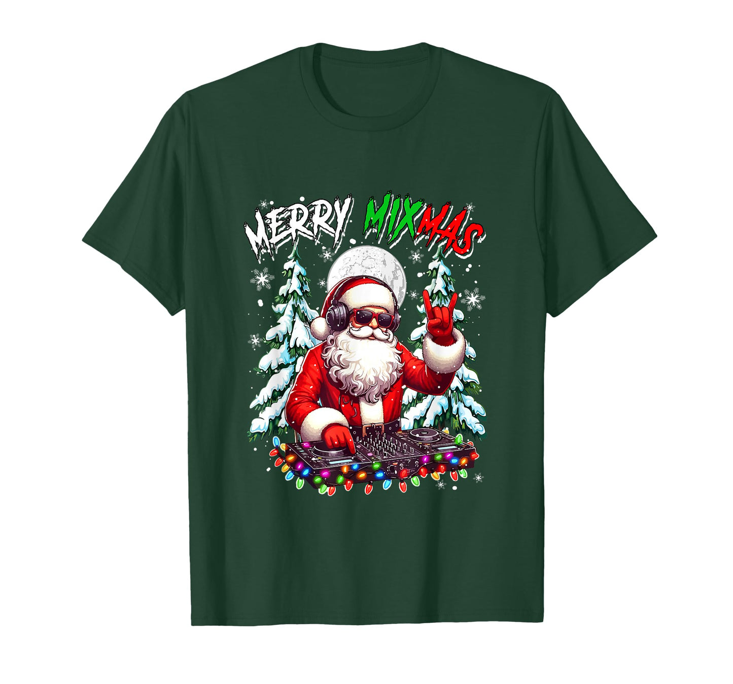 Merry Christmas Funny Santa DJ Sunglasses Mixing Musical T-Shirt