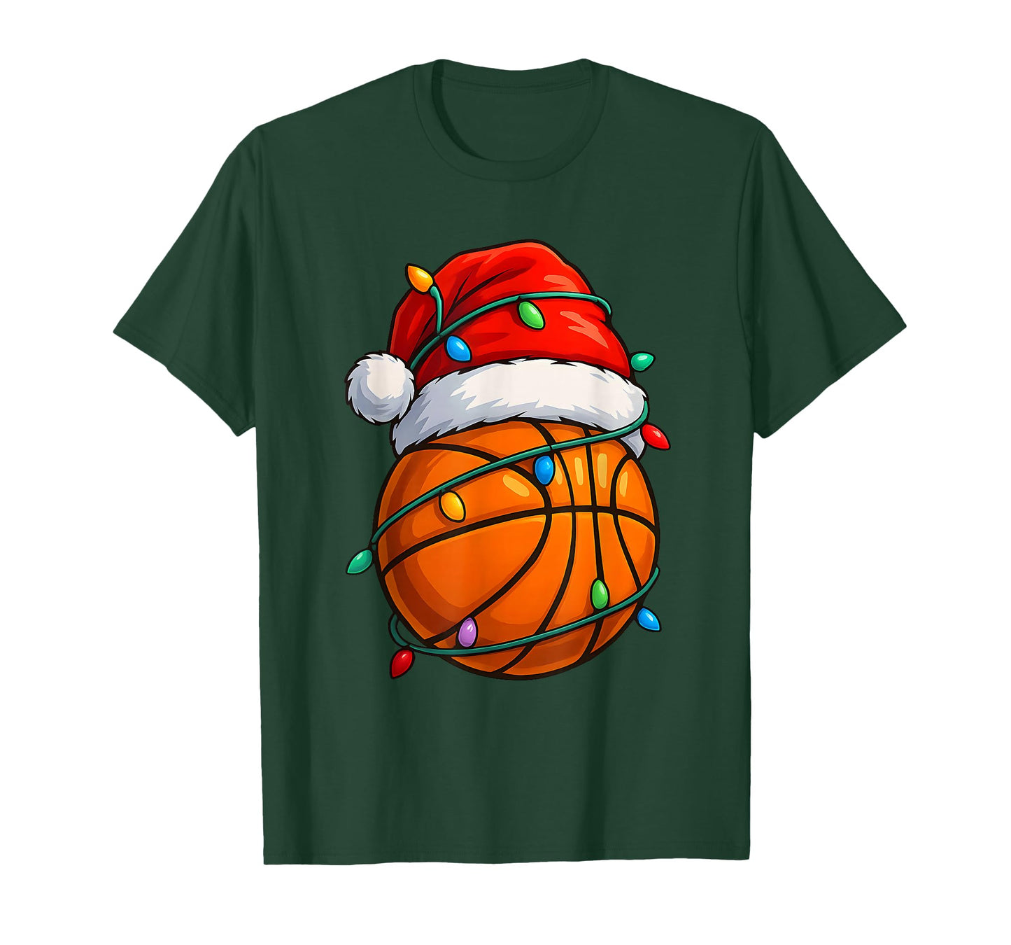 Christmas Basketball Santa Hat Lights Colorful Funny Player T-Shirt
