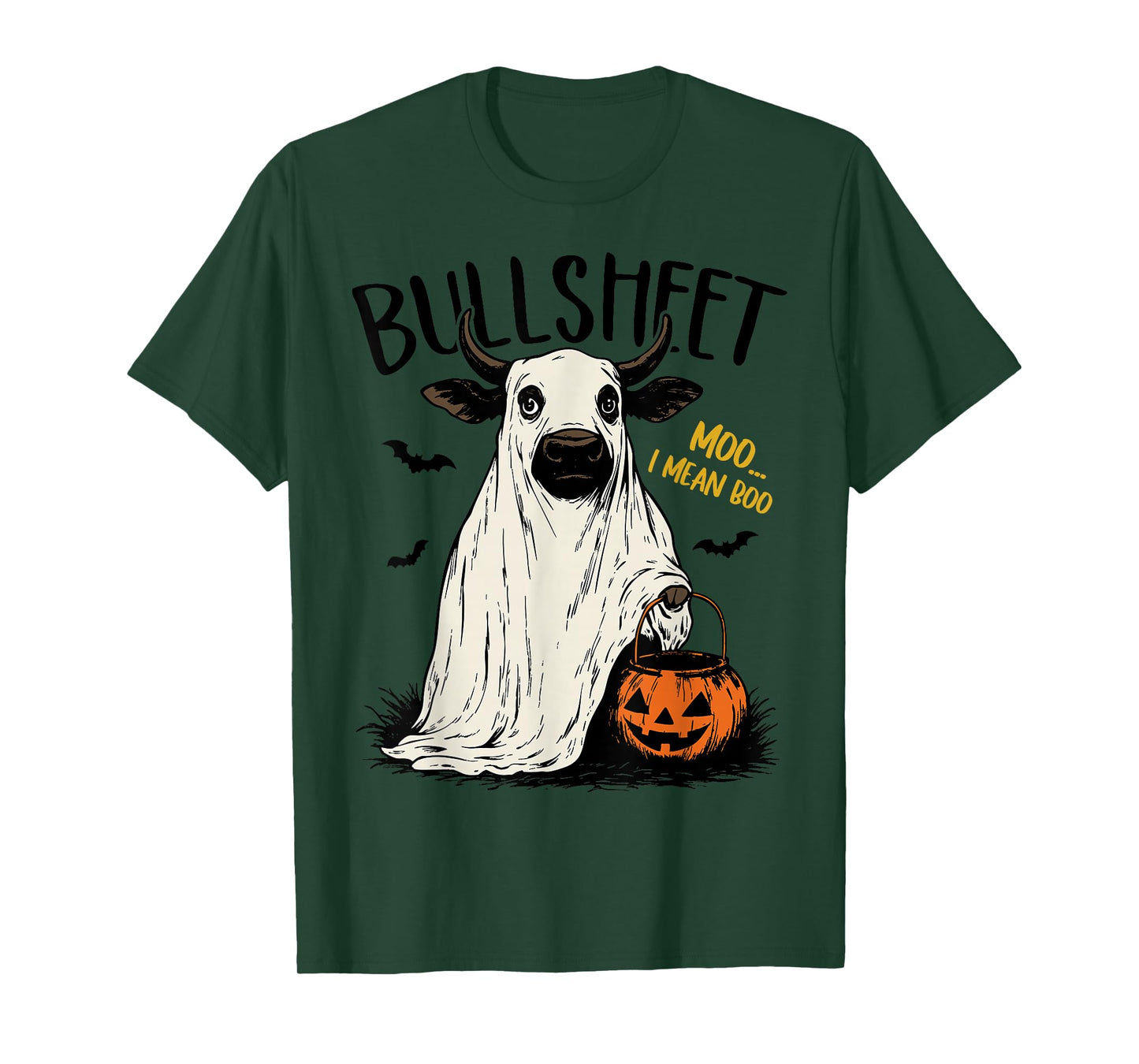 Bullsheet Moo I Mean Boo Scottish Highland Cow Halloween T-Shirt