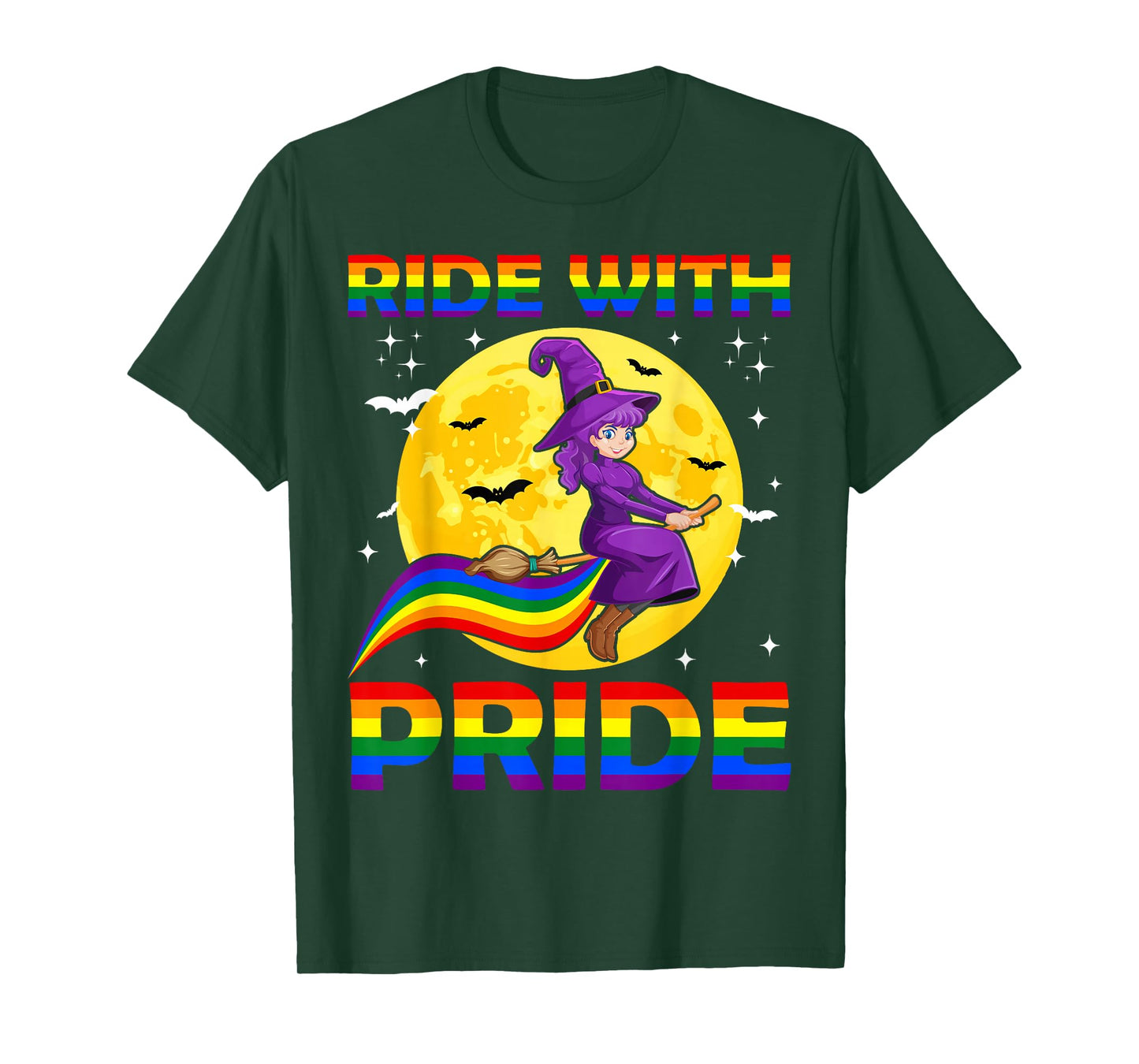 Ride with Pride LGBTQ Gay Lesbian Witch Halloween Costume T-Shirt
