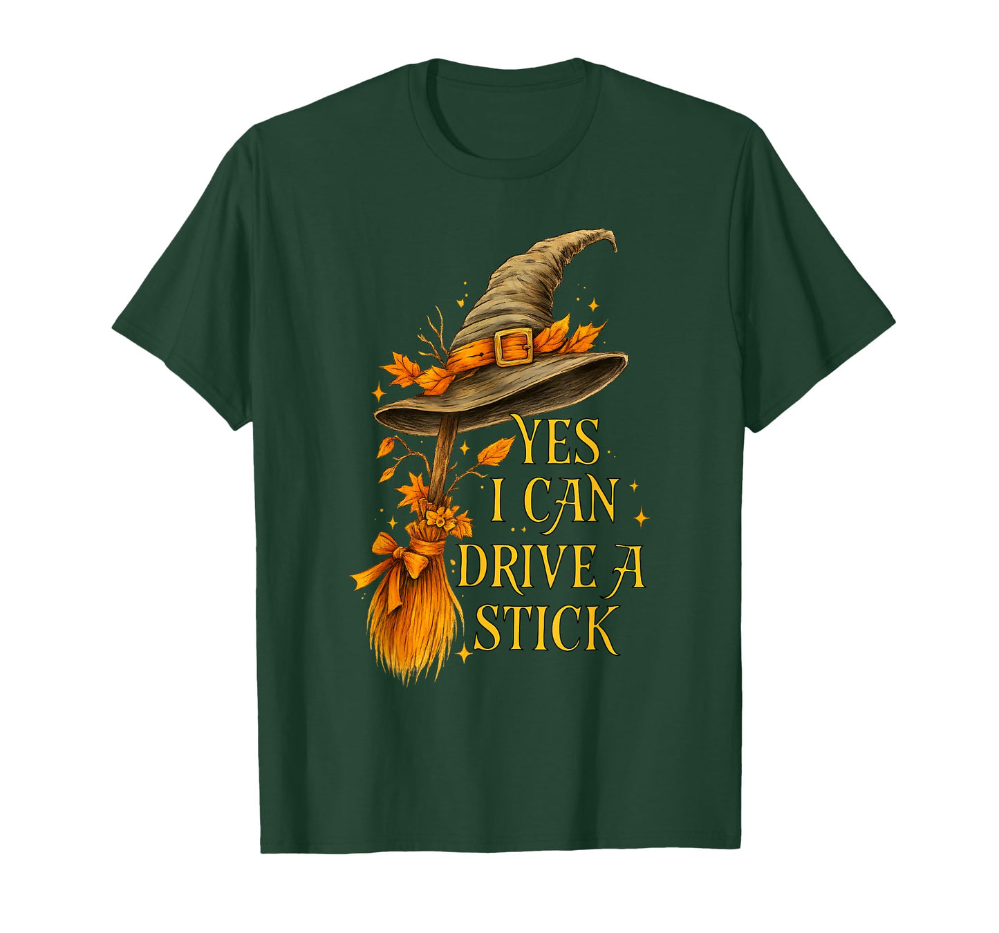Yes I Can Drive A Stick Funny Halloween Spooky Witch T-Shirt