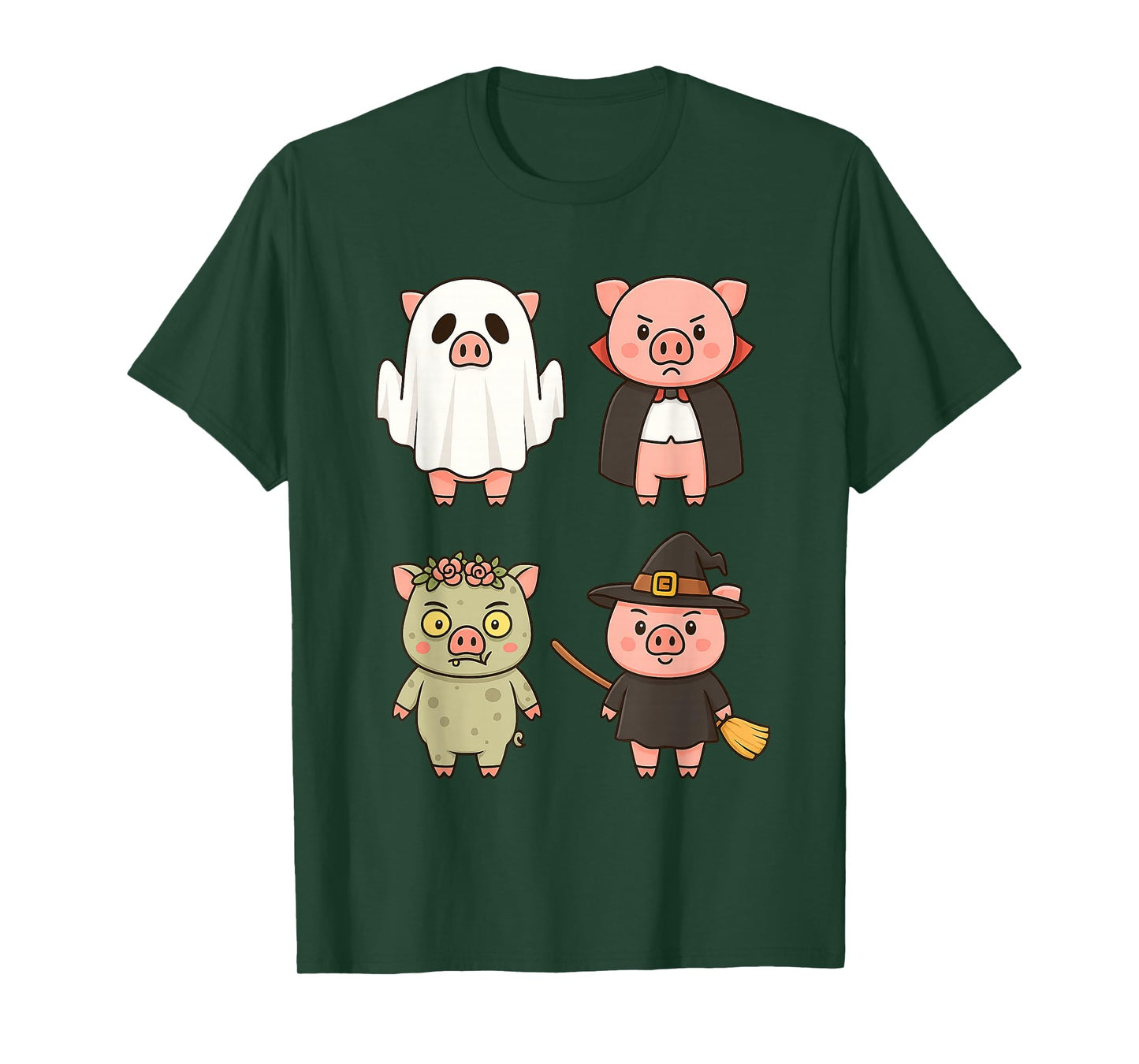 Pig Spooky Witch Boo Zombie Cute Halloween Boys Girls Funny T-Shirt