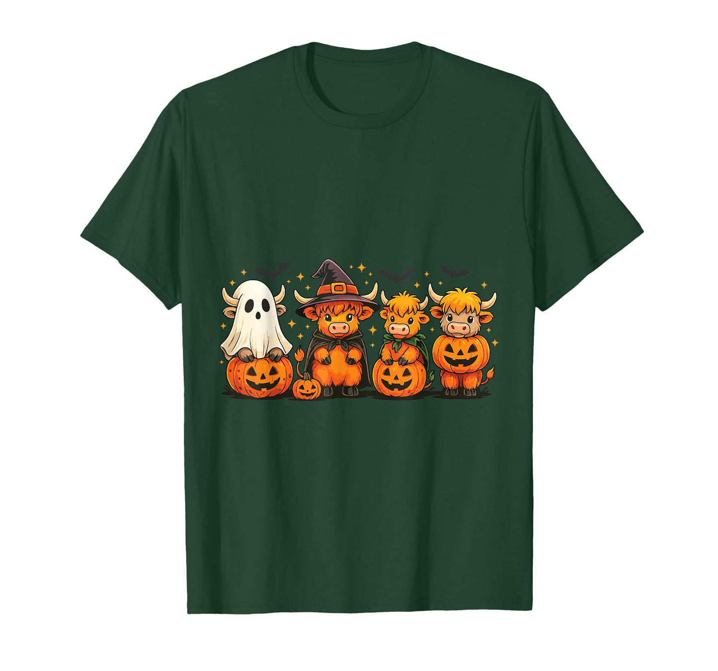 Witchy Highland Cow Halloween Pumpkin Farm Animal Shirt T-Shirt