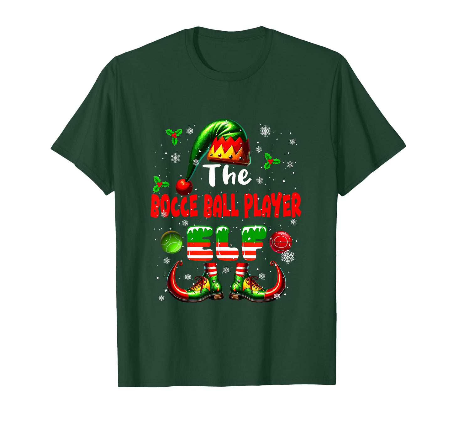The Bocce Ball Player Elf Christmas Job Team Funny Parties T-Shirt