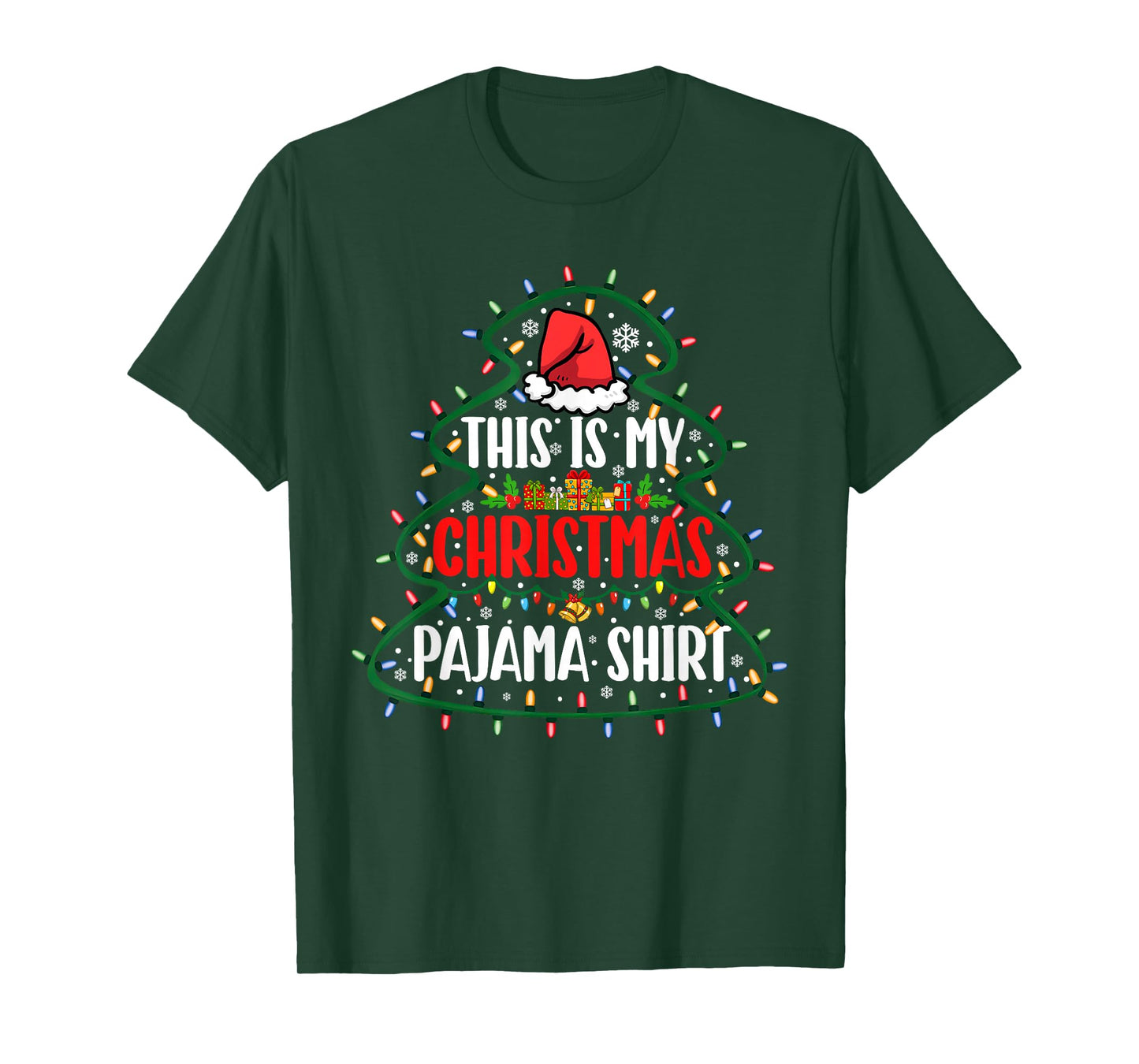 This is My Christmas Pajamas Matching Tree Lights Santa Hat T-Shirt