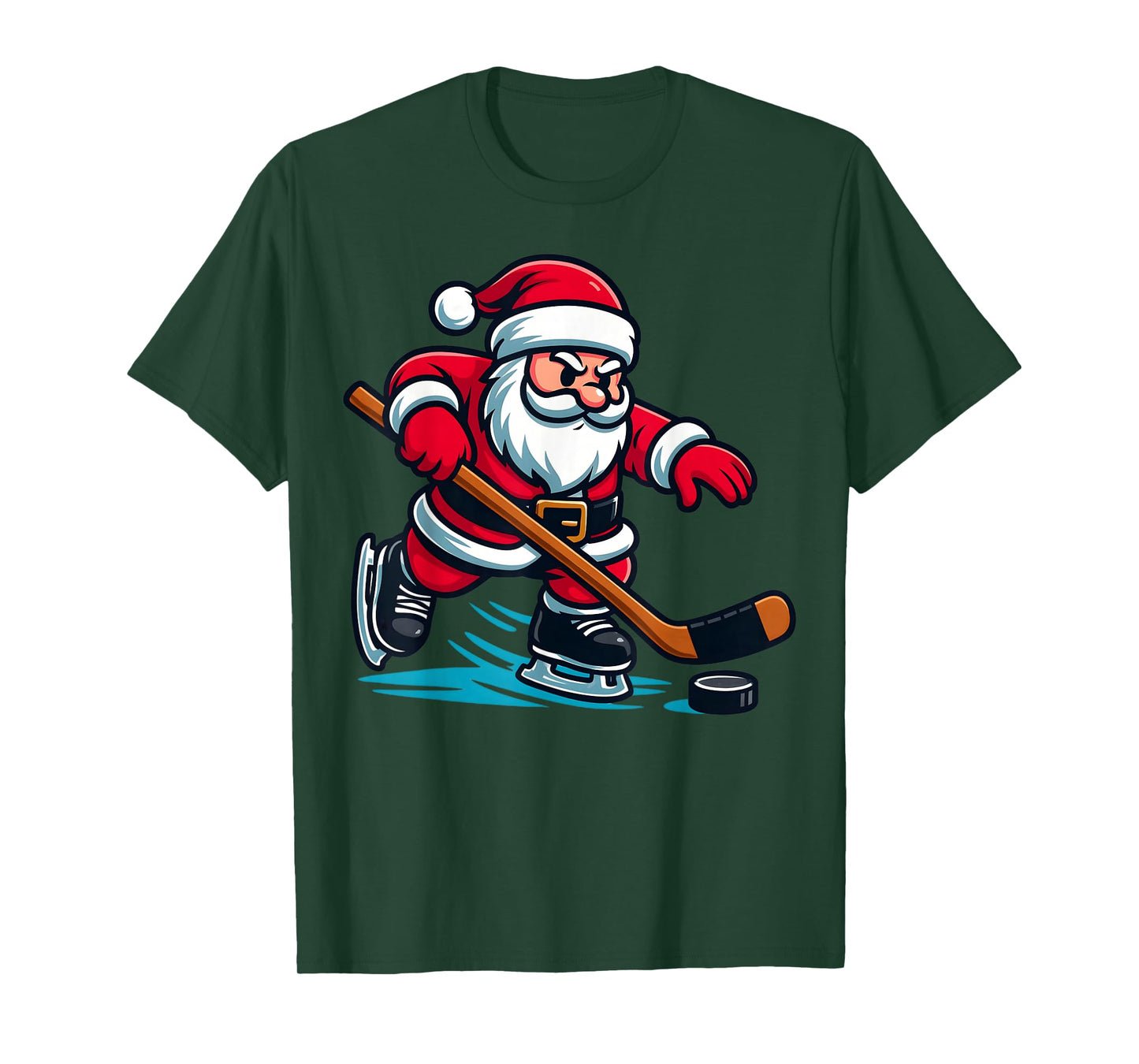 Santa Playing Ice Hockey Christmas Cute Xmas Men Kids Boys T-Shirt