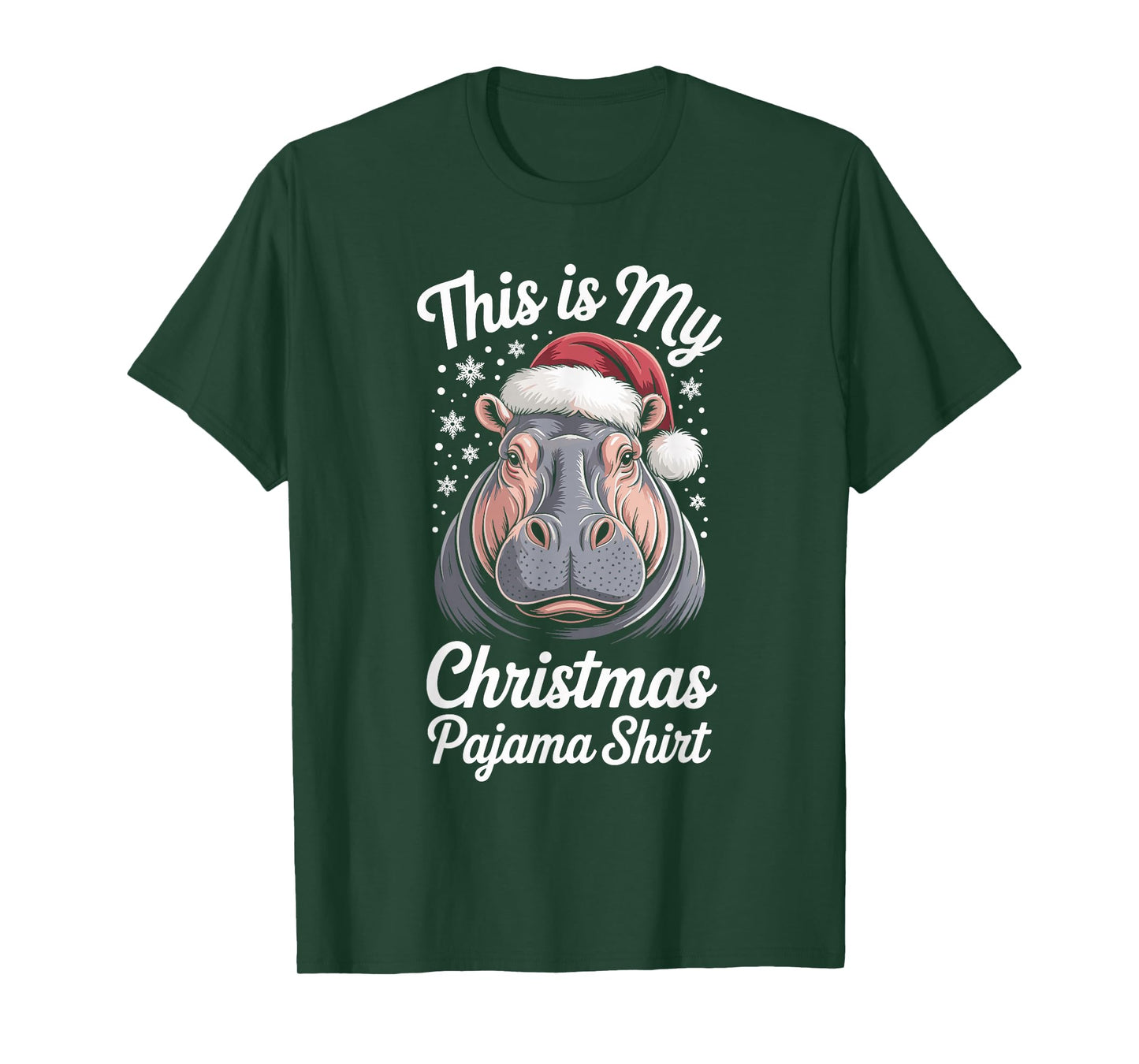 Hippopotamus Christmas Santa Hat Pajama Funny Hippo Xmas T-Shirt