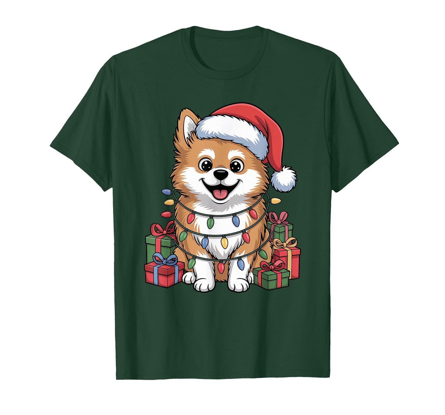 Cute Spitz Santa Hat Christmas Xmas Dog Lovers Holiday T-Shirt