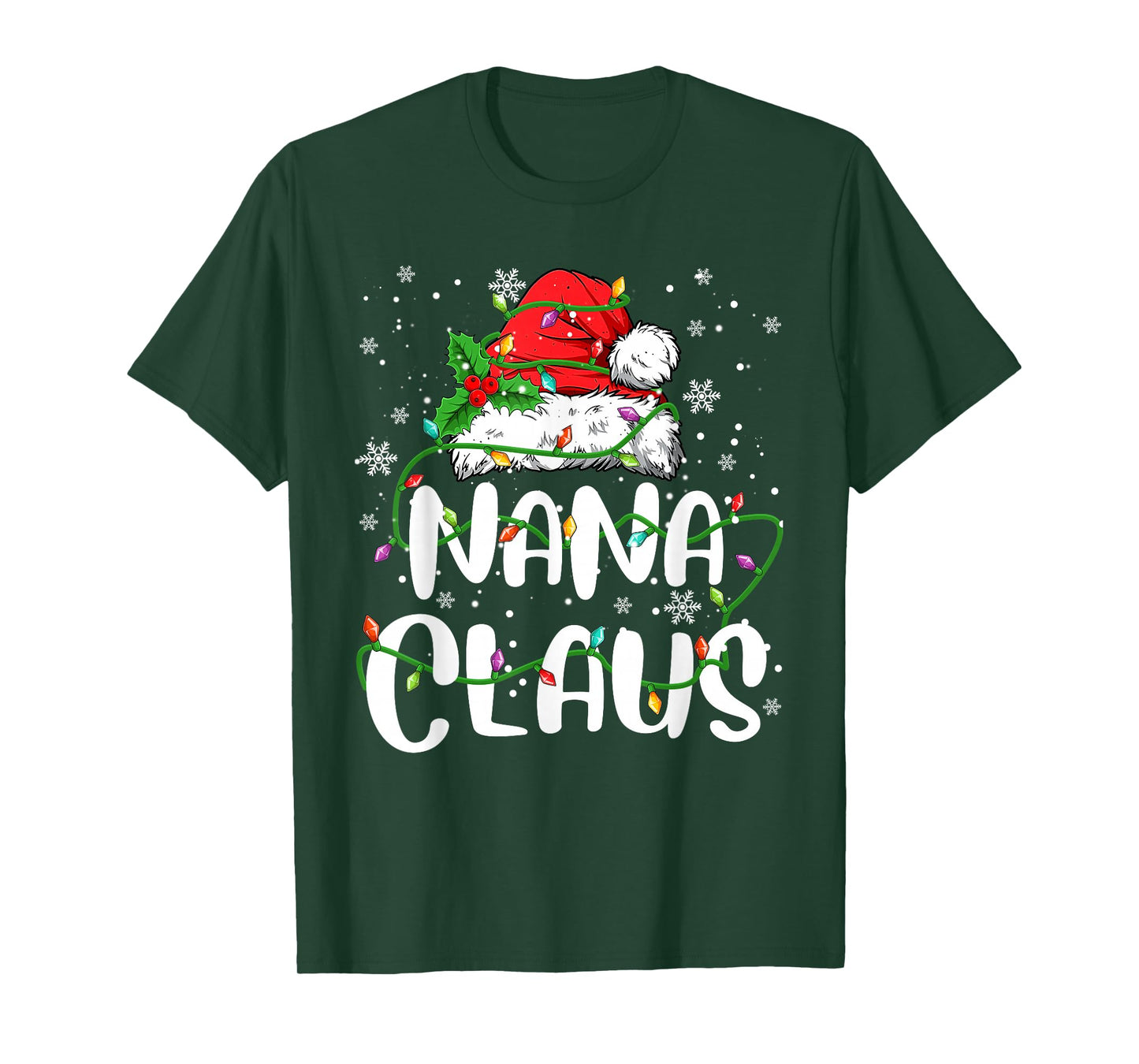 Nana Claus Xmas Christmas Lights Santa Hat Family Matching T-Shirt