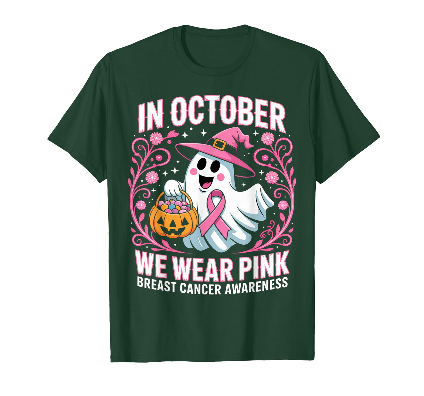 Breast Cancer Women Halloween in October We Wear Pink T-Shirt