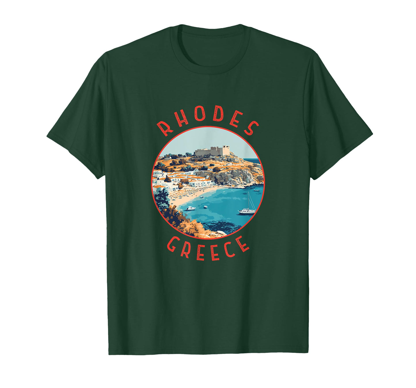 Rhodes Greece Retro Distressed Circle T-Shirt