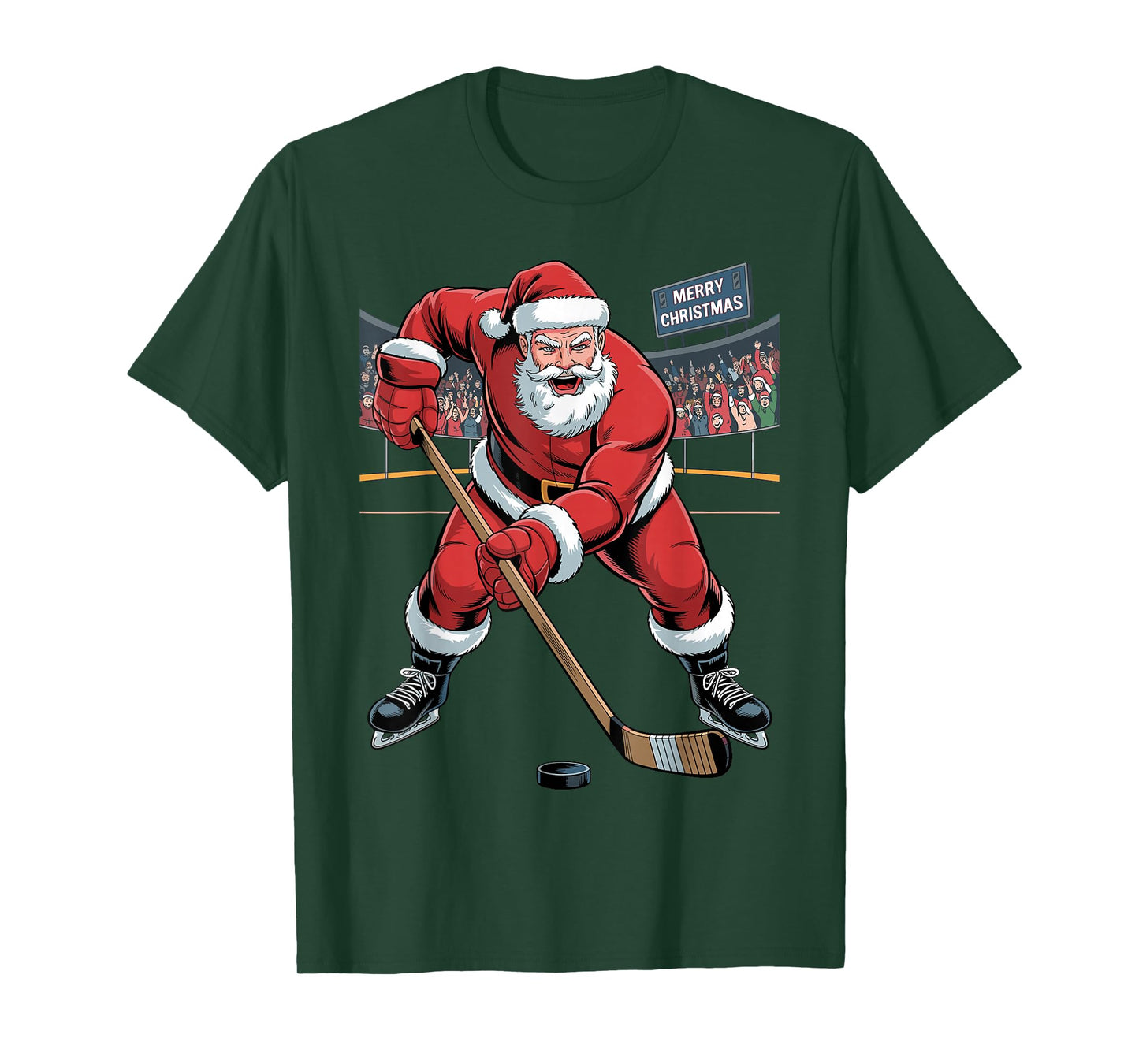 Funny Santa Playing Hockey Holiday Christmas Xmas Pajama T-Shirt