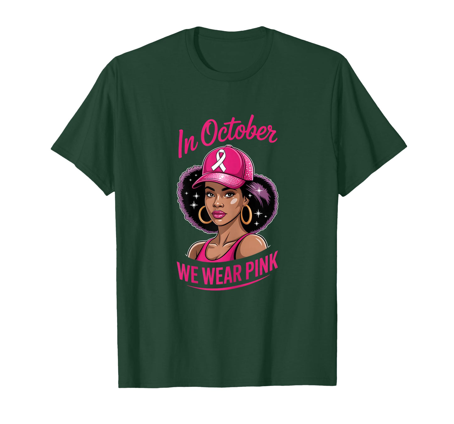 in October we wear Pink Black Women Breast Cancer T-Shirt