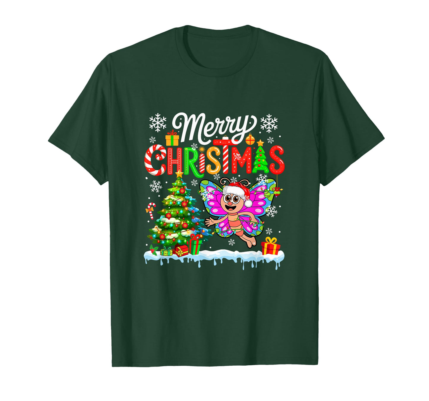 Merry Christmas Santa Butterfly Colorful Costume Kids T-Shirt