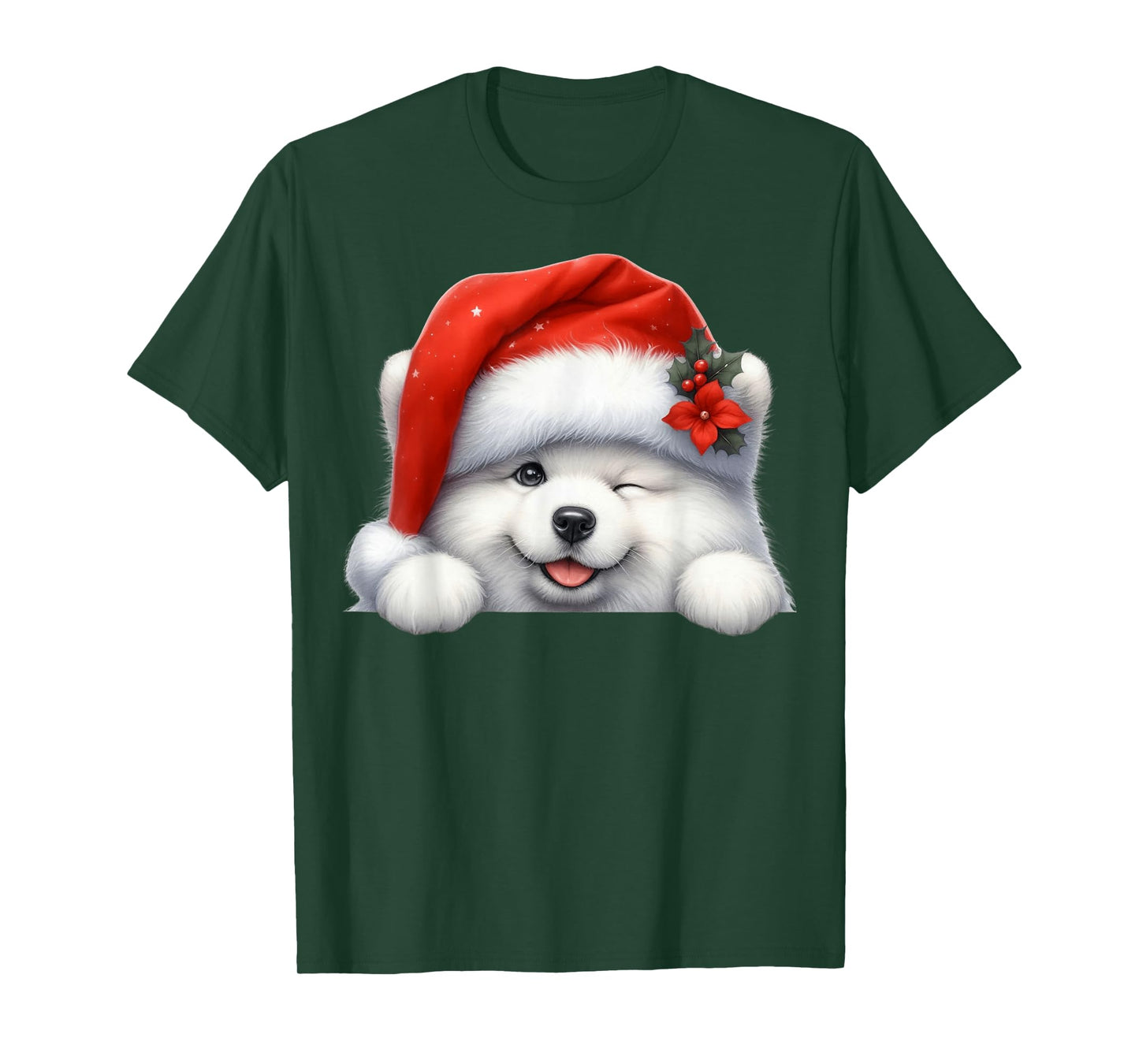 Samoyed Dog Christmas Santa Hat Dog Mom Dad T-Shirt