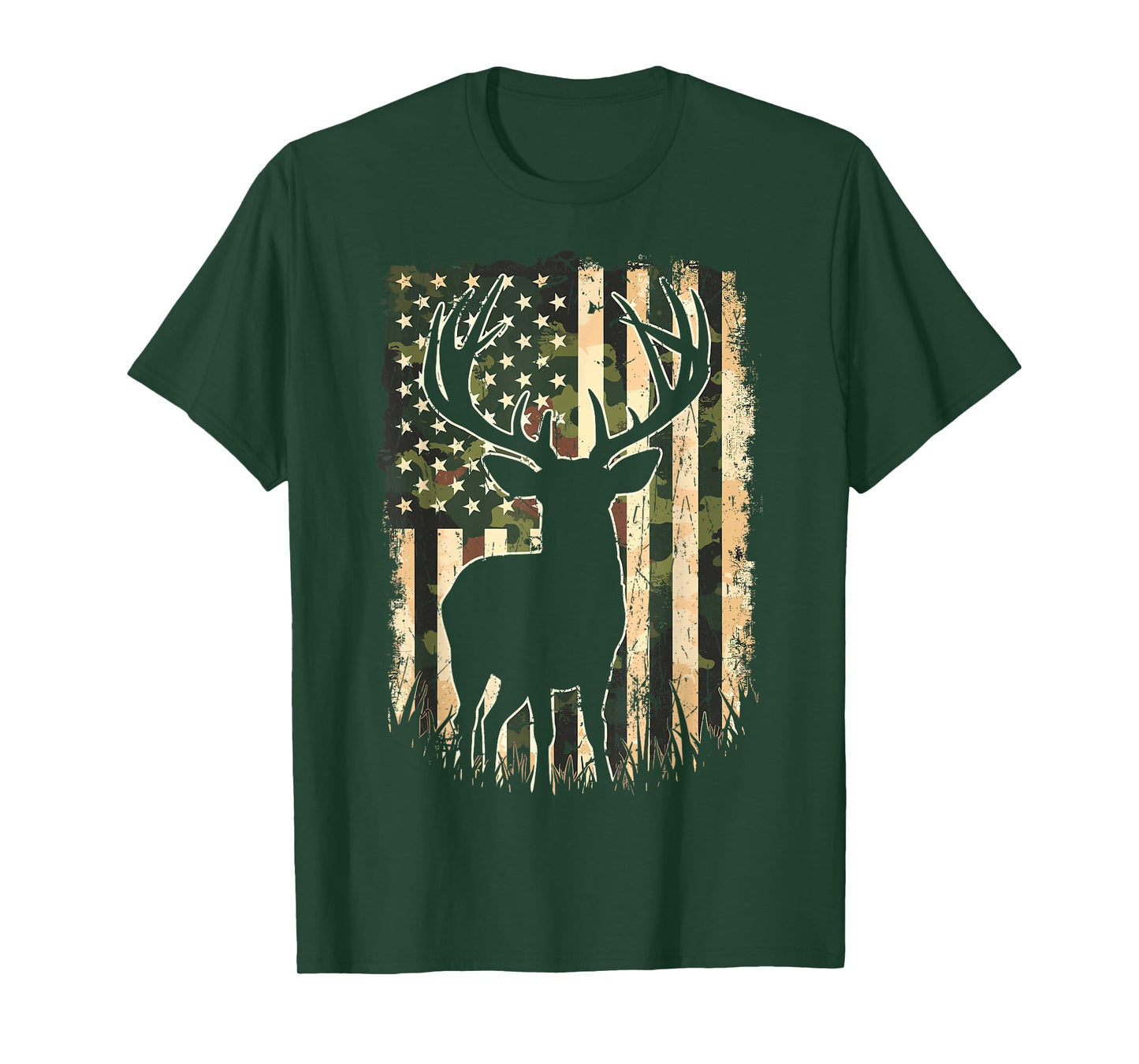 Camo US Flag Deer Hunting Camoflage Hunter T-Shirt