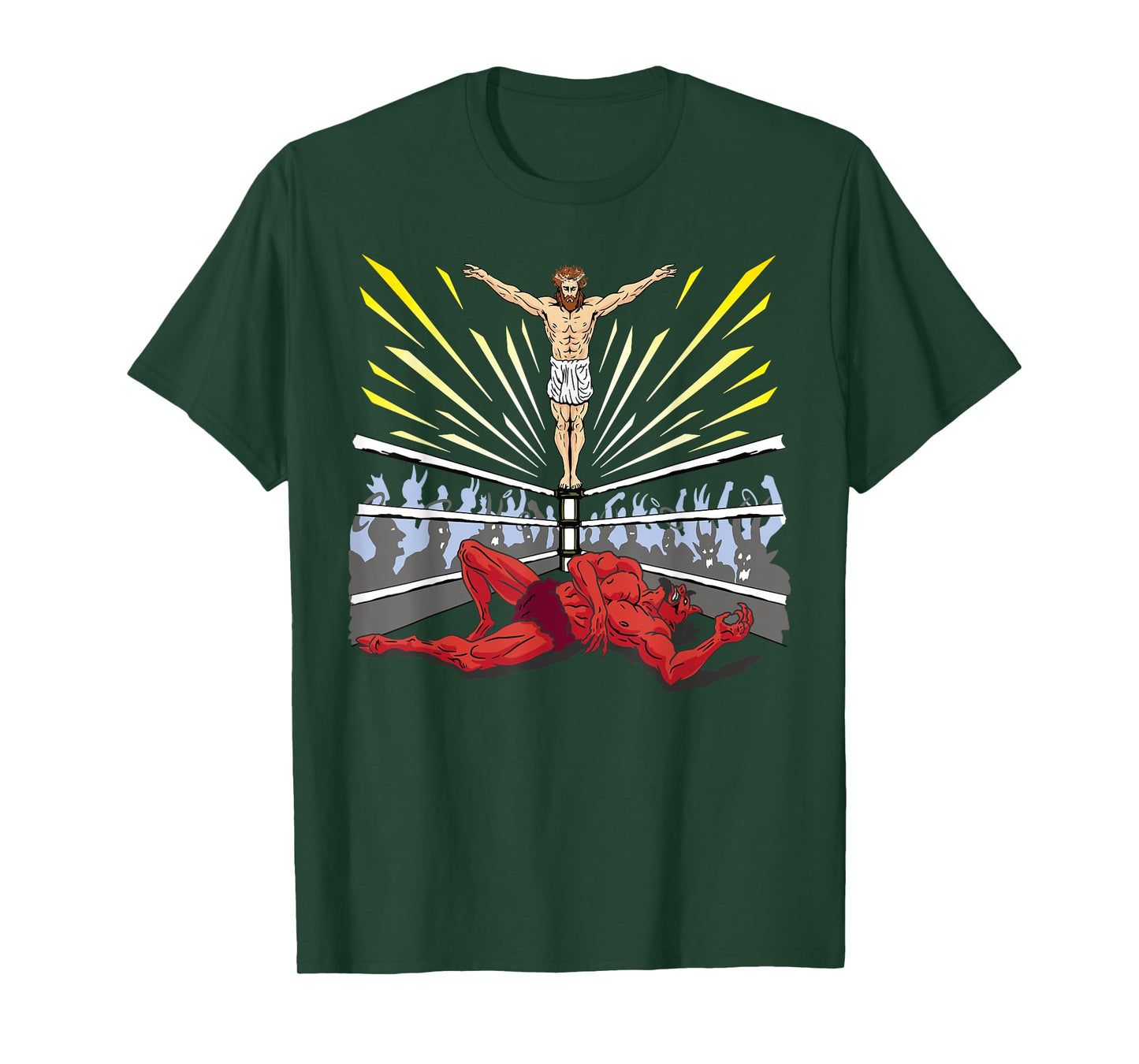 Wrestling Costume Jesus Devil Comic Outfit Christian Graphic T-Shirt