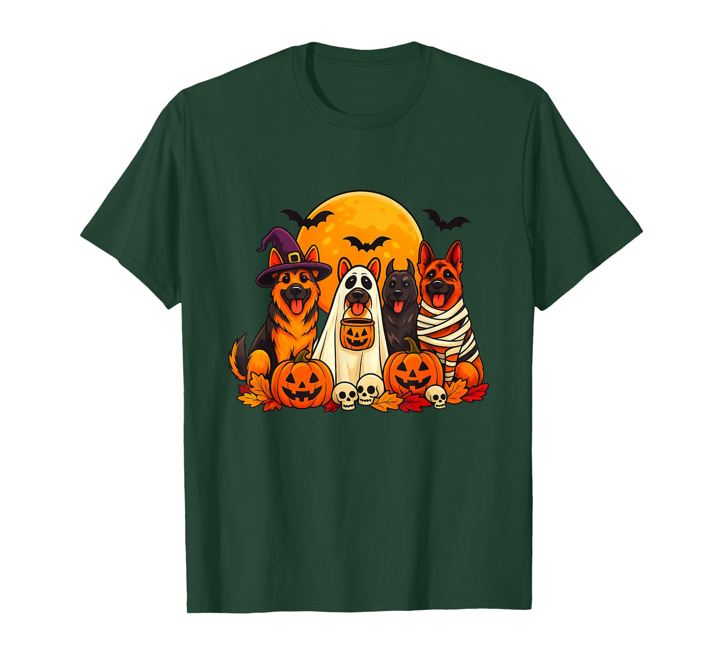 German Shepherd Dogs Lovers Ghost Witch Halloween Spooky T-Shirt