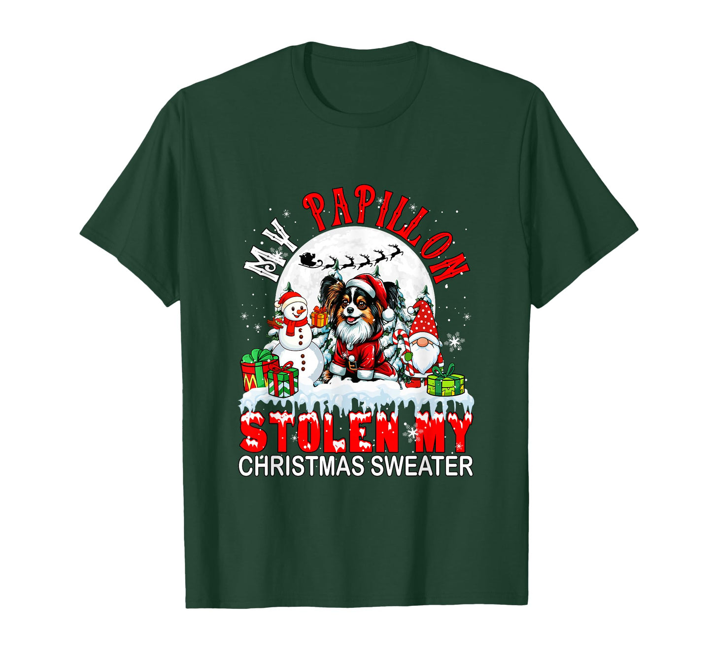 My Papillon Stolen My Christmas Sweater Santa Dog Owner T-Shirt