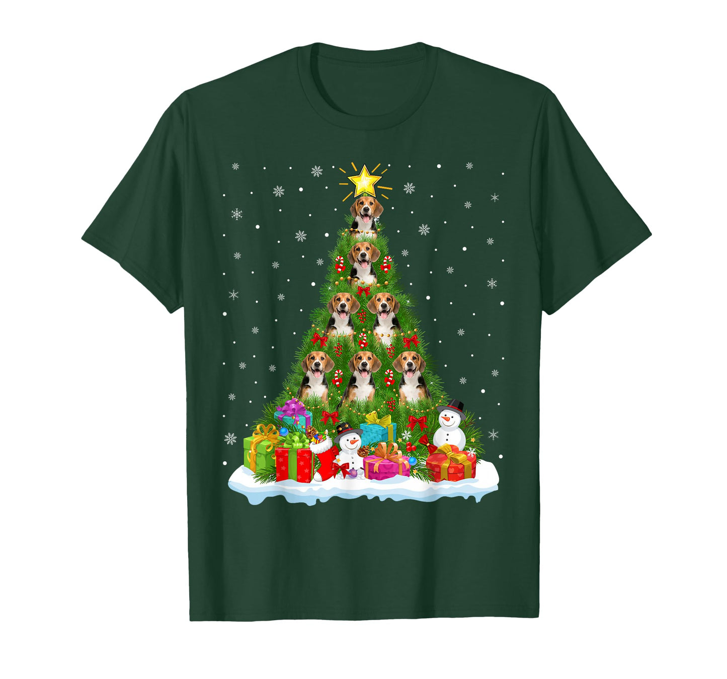 Beagle Dog Christmas Tree Holiday Decor Funny Xmas Lights T-Shirt