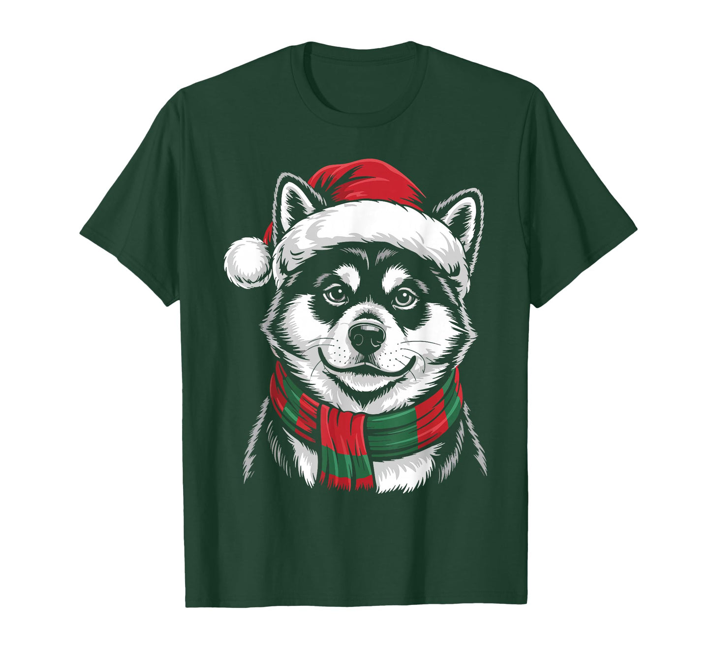 Akita Inu Dog Xmas Santa Hat Scarf Christmas Costume T-Shirt