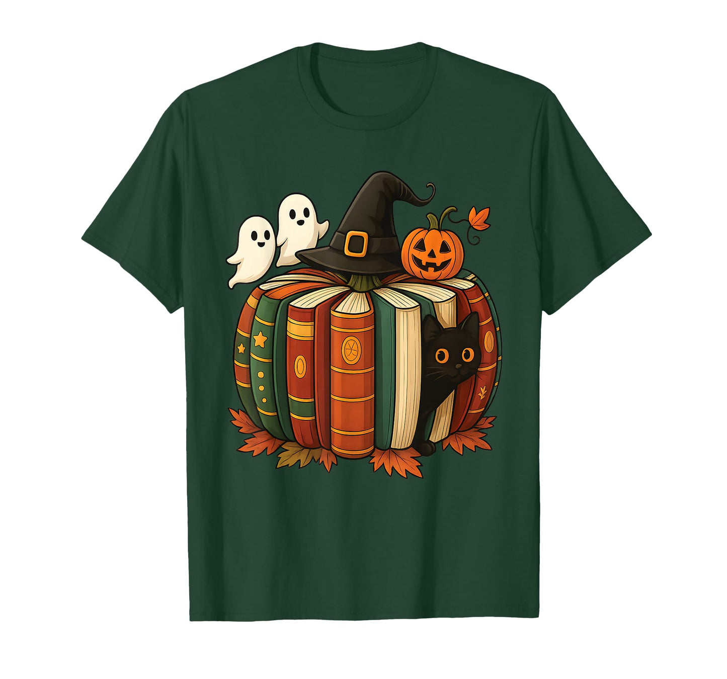 Fall Book Pumpkin Reading Witch Hat Halloween Teacher T-Shirt