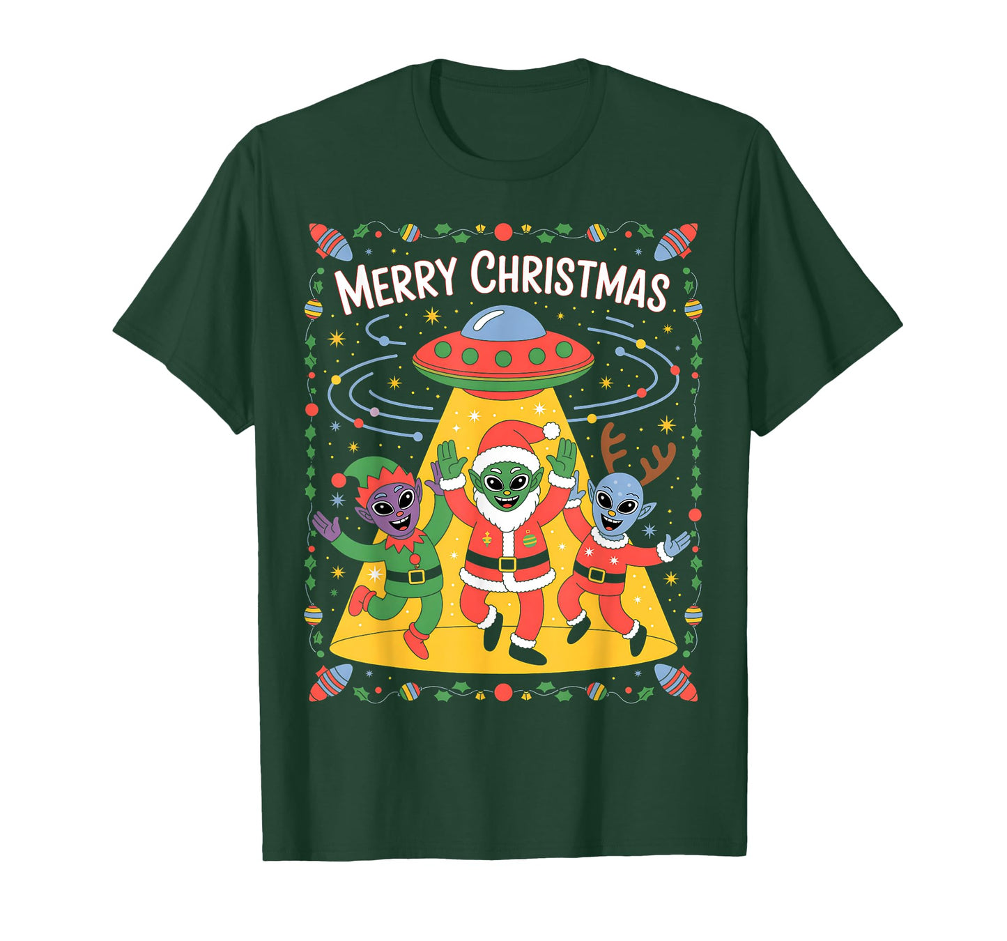 Funny Alien Trio Merry Ugly Christmas Santa Hat Gifts Xmas T-Shirt