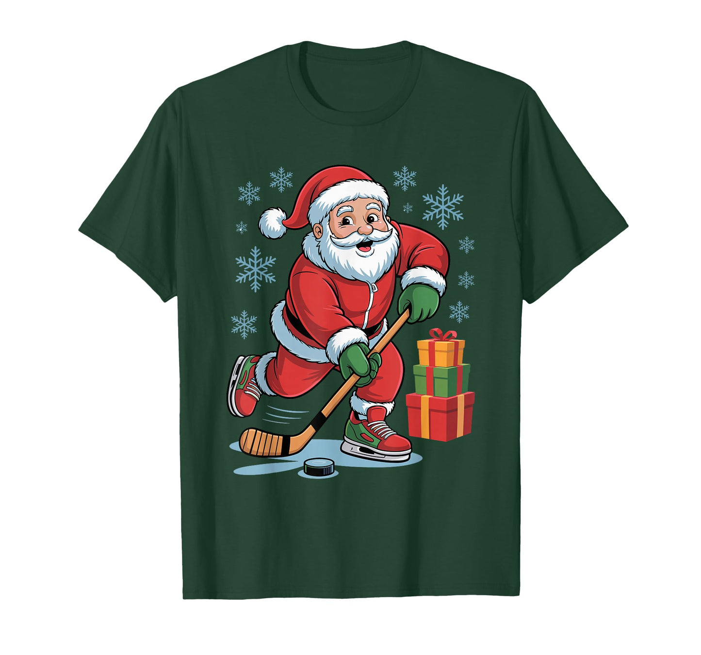 Santa Playing Hockey Funny Holiday Christmas Xmas Pajama T-Shirt