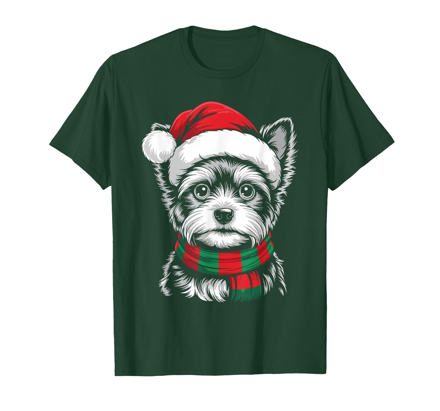 Yorkie Dog Xmas Santa Hat Scarf Christmas Costume T-Shirt