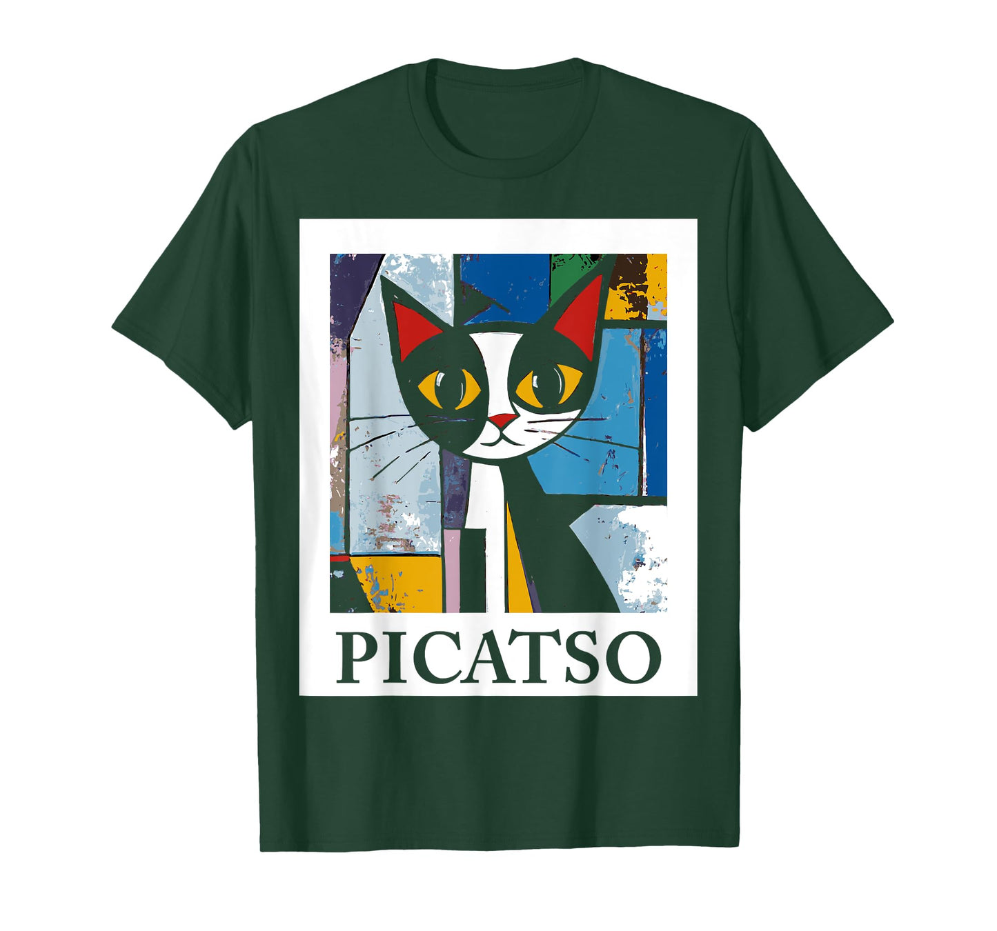 PICATSO Funny Cat vintage cubism-style Kitten T-Shirt for Men Women Girls Kids
