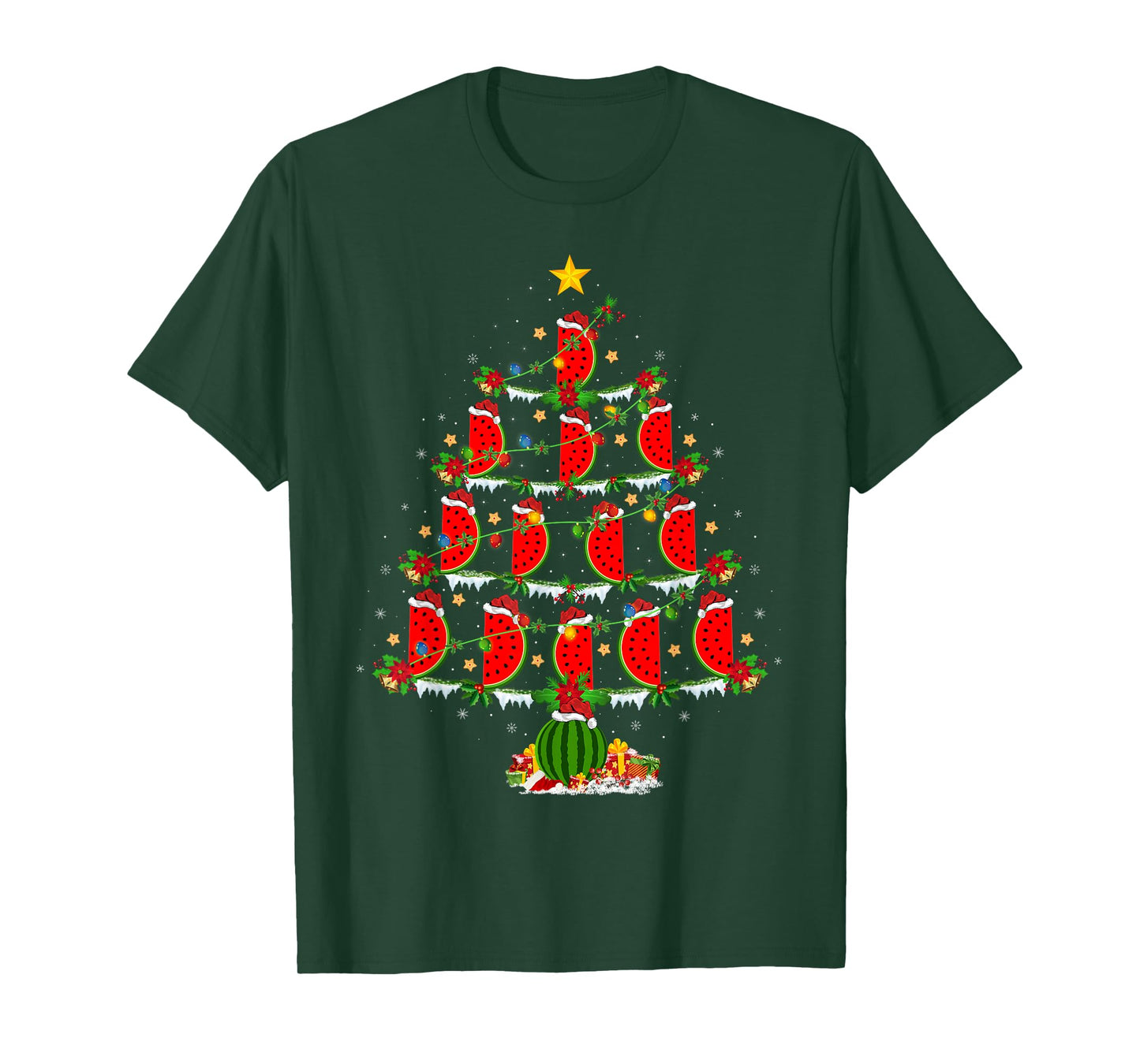 Watermelon Christmas Tree Lights Funny Watermelon Xmas T-Shirt