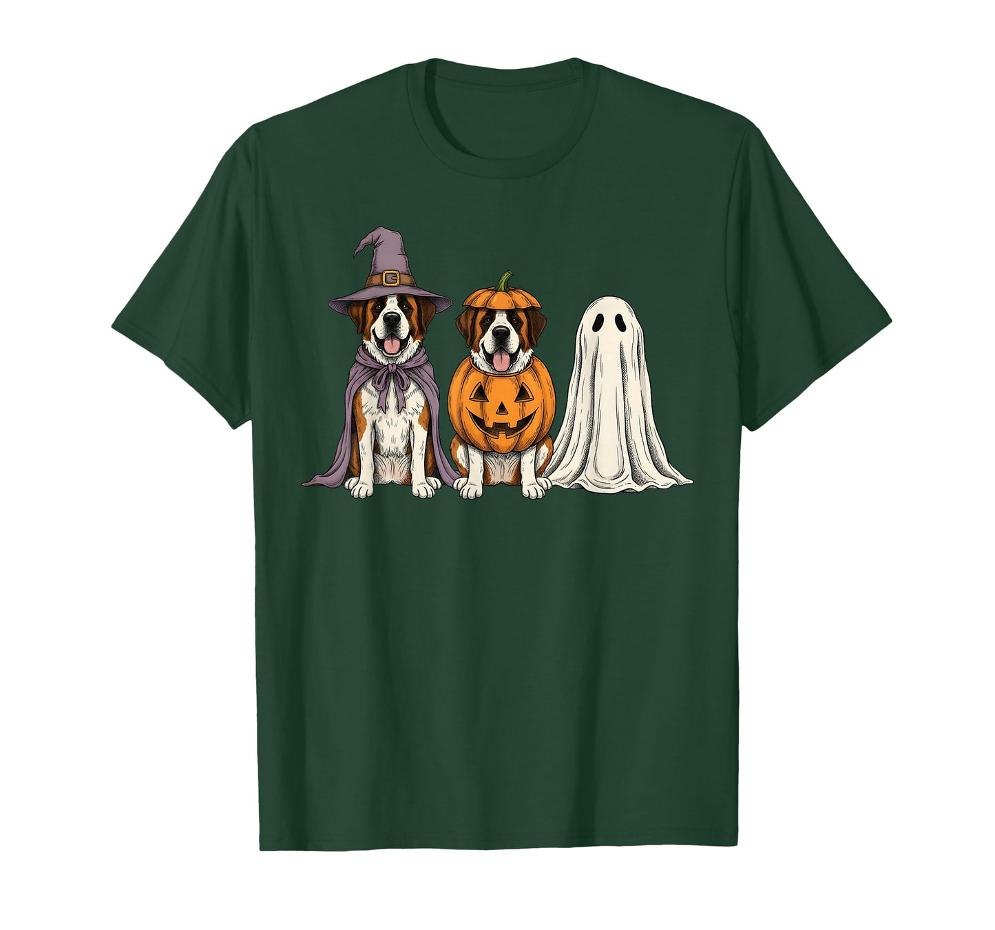 Spooky Ghost Saint Bernard Pumpkin Halloween Dog Lover T-Shirt