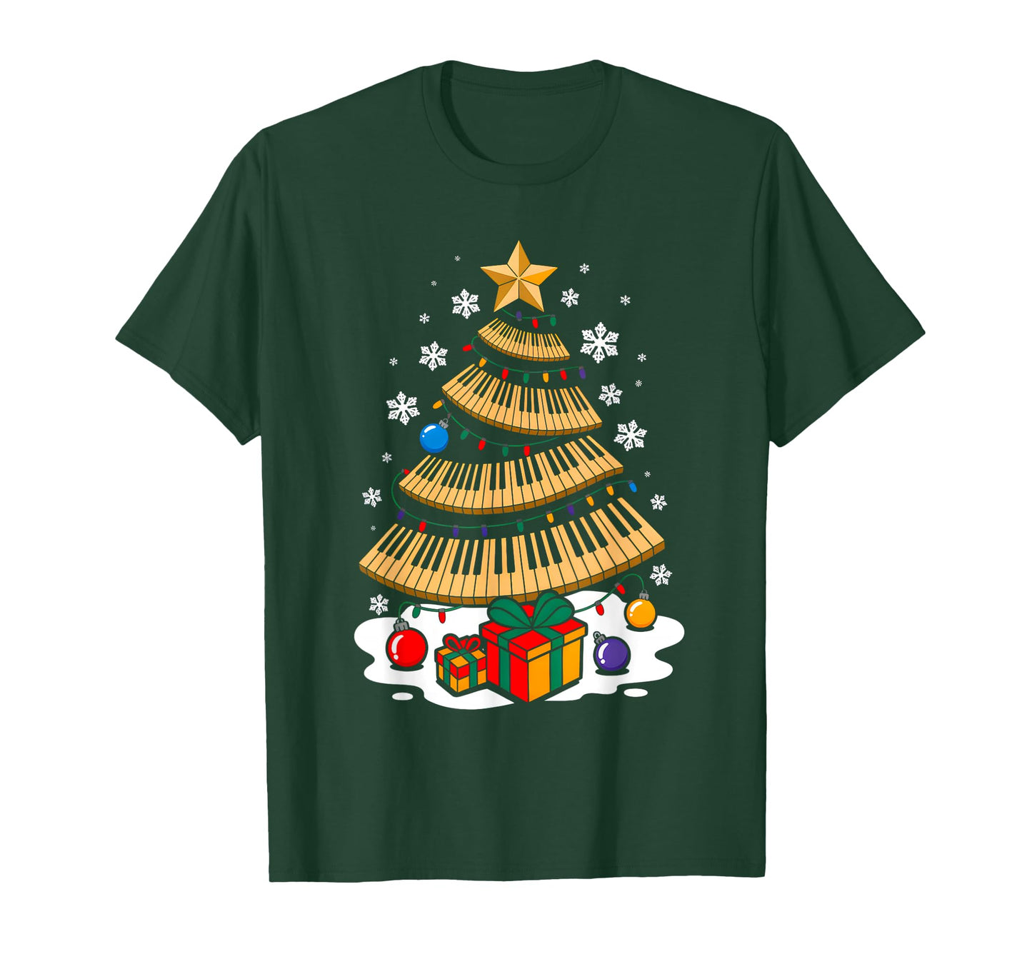 Christmas Piano Player Xmas Tree Funny Music Lover Santa T-Shirt