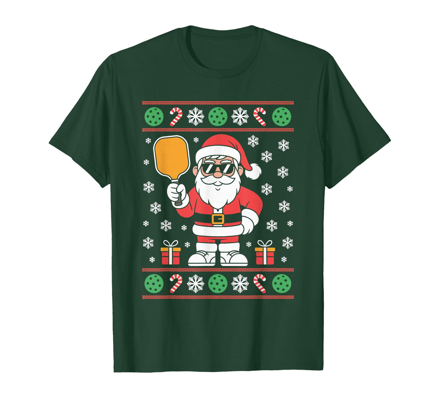 Santa Claus Pickleball Player Ugly Christmas Sweater Paddle T-Shirt