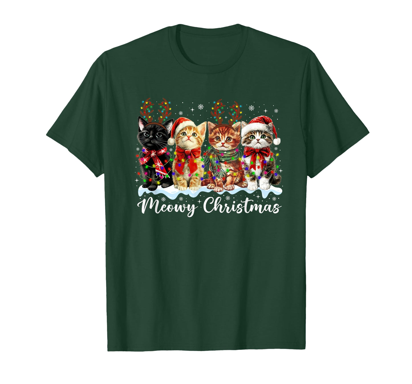 Meowy Catmas Cat Christmas Lights Xmas Pajamas Cat Lover T-Shirt