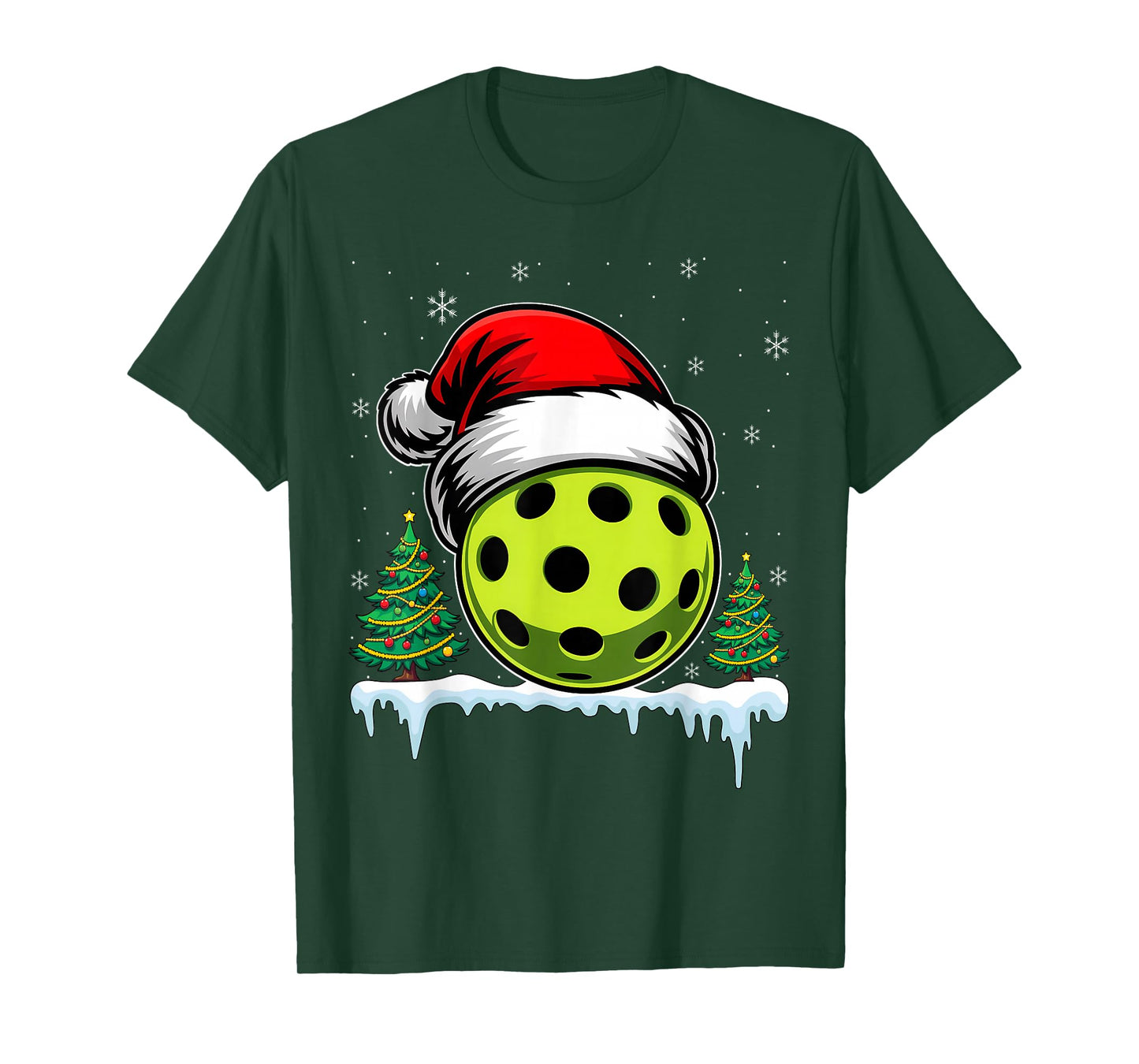 Christmas Pickleball Pickle Ball Santa Hat Funny Sport Xmas T-Shirt