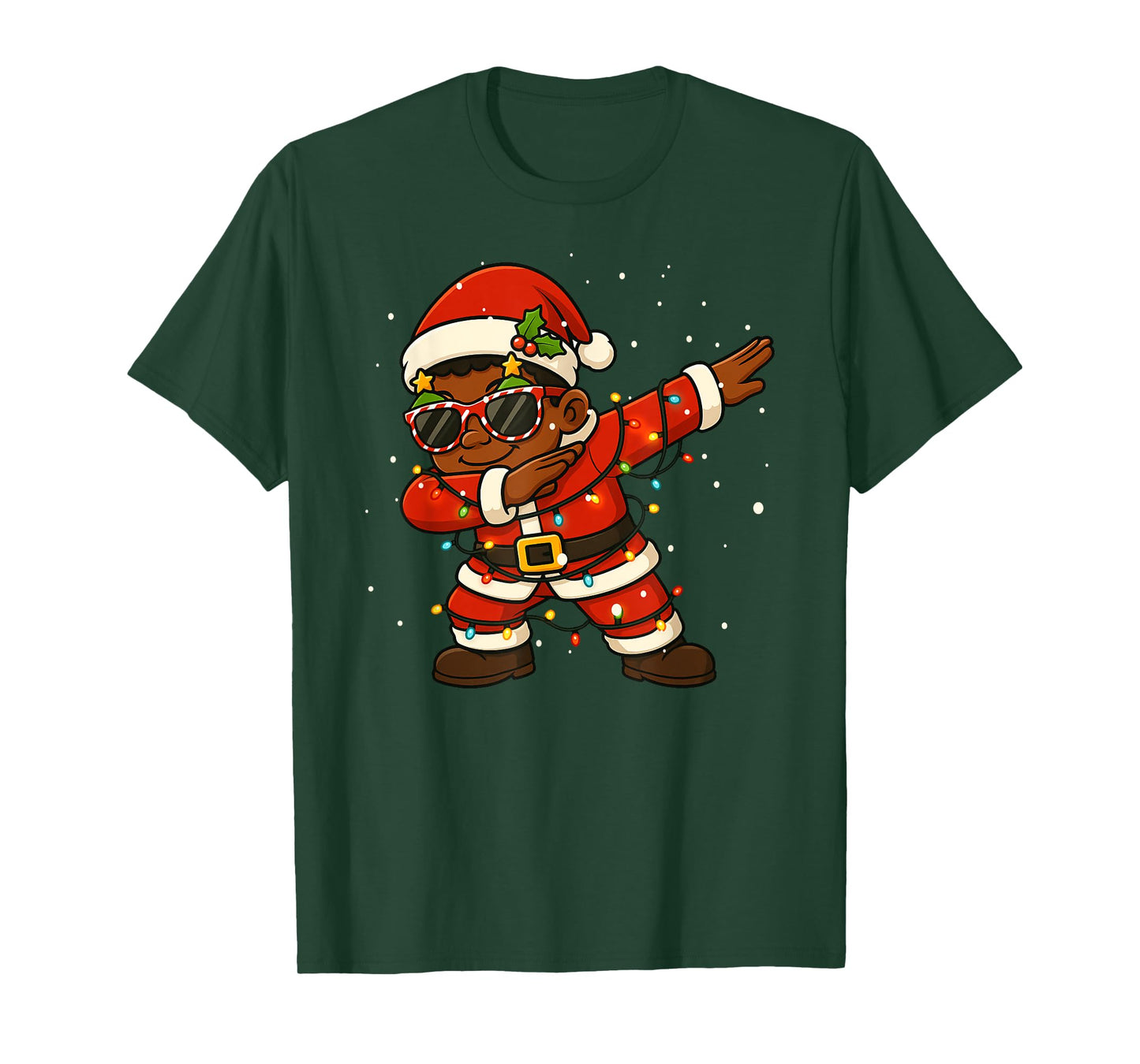 Funny Black Kid Merry Christmas Dabbing Santa Xmas Boys Girl T-Shirt