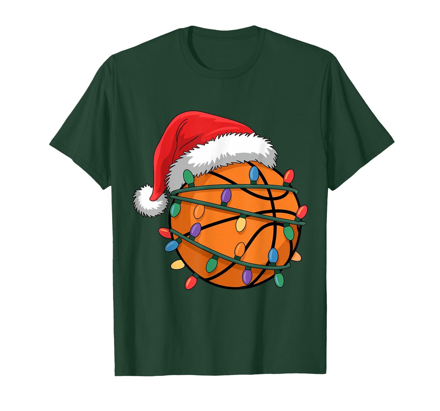Santa Basketball Ball Xmas Lights Kids Basketball Christmas T-Shirt