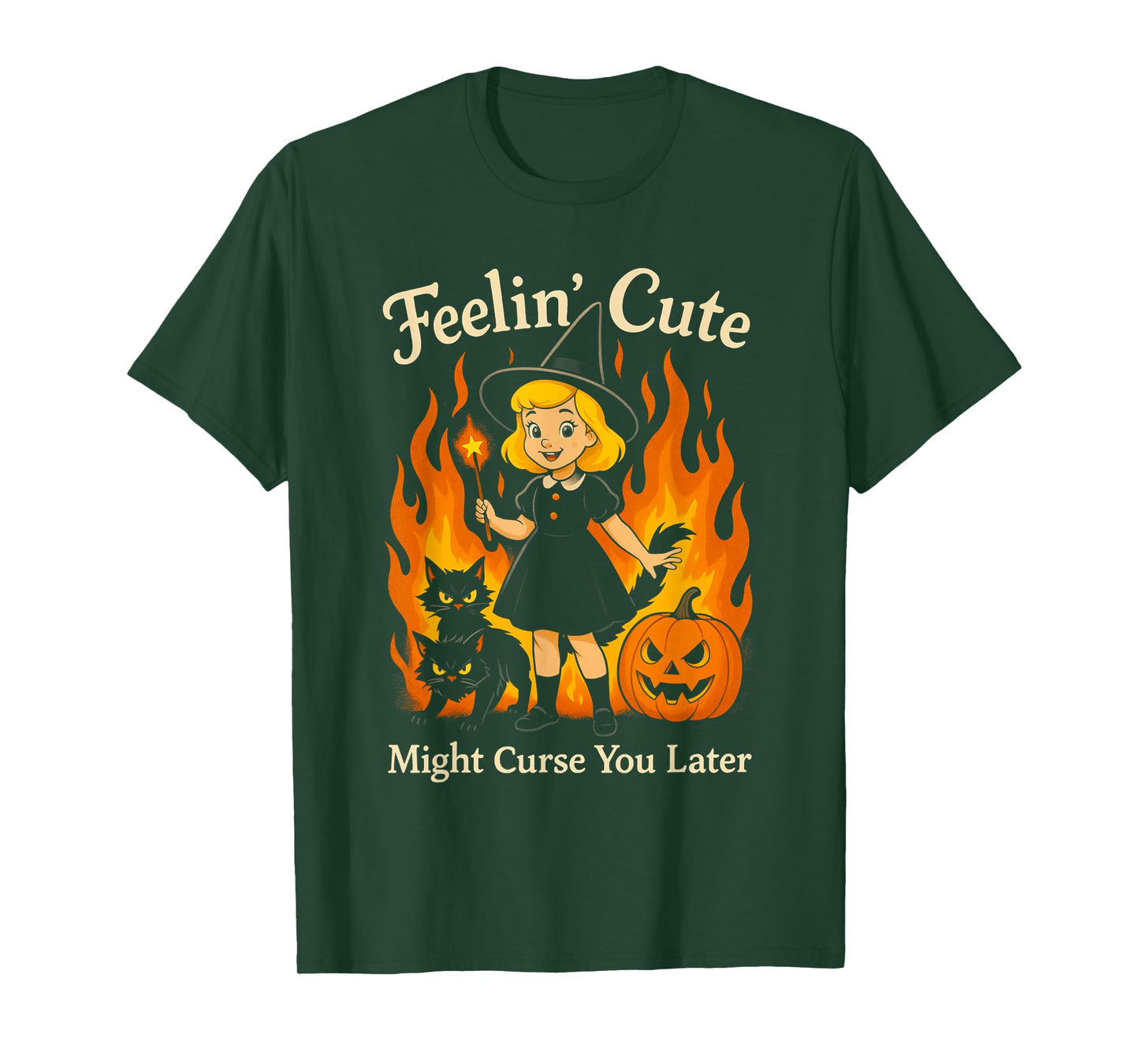 Feeling’s Cute Might Curse You Later Funny Witch Halloween T-Shirt